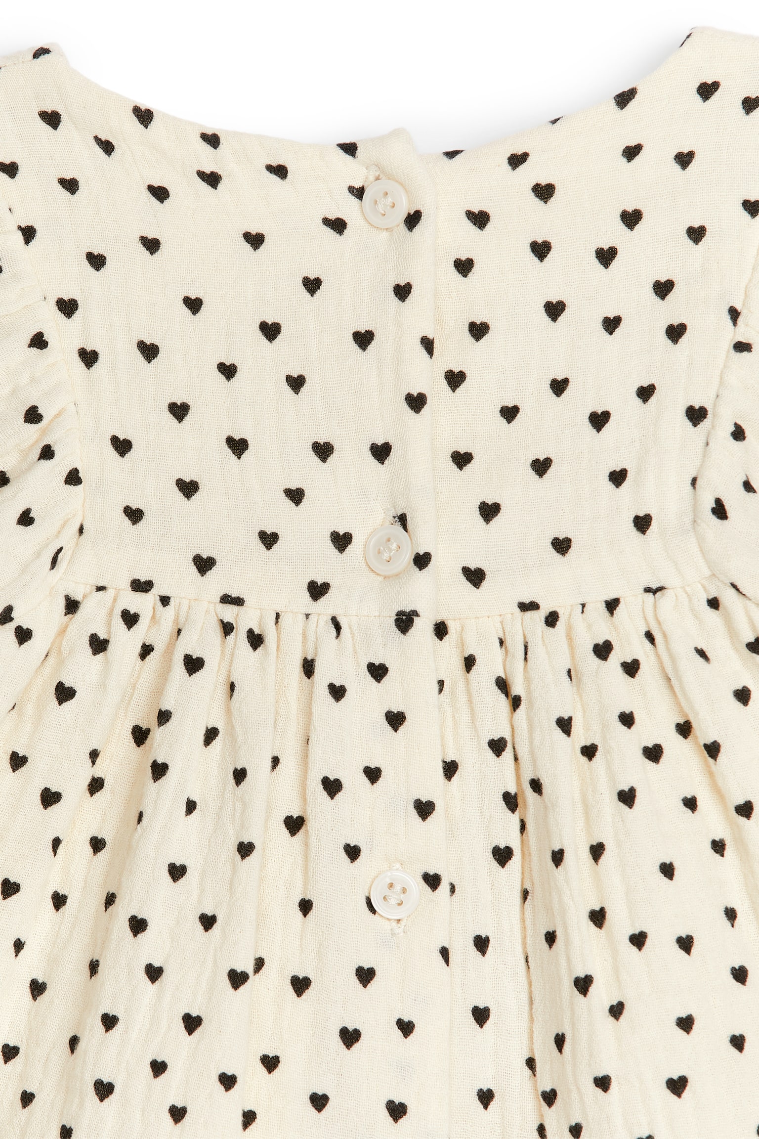 Cotton Muslin Dress - Off White/Black Hearts - 2