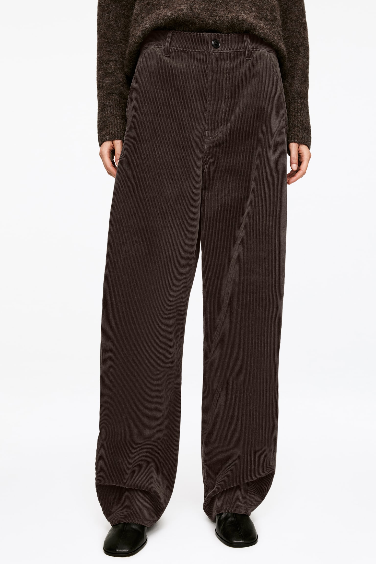 Cordhose mit Barrel Leg - Dunkelbraun/Hellbeige - 8