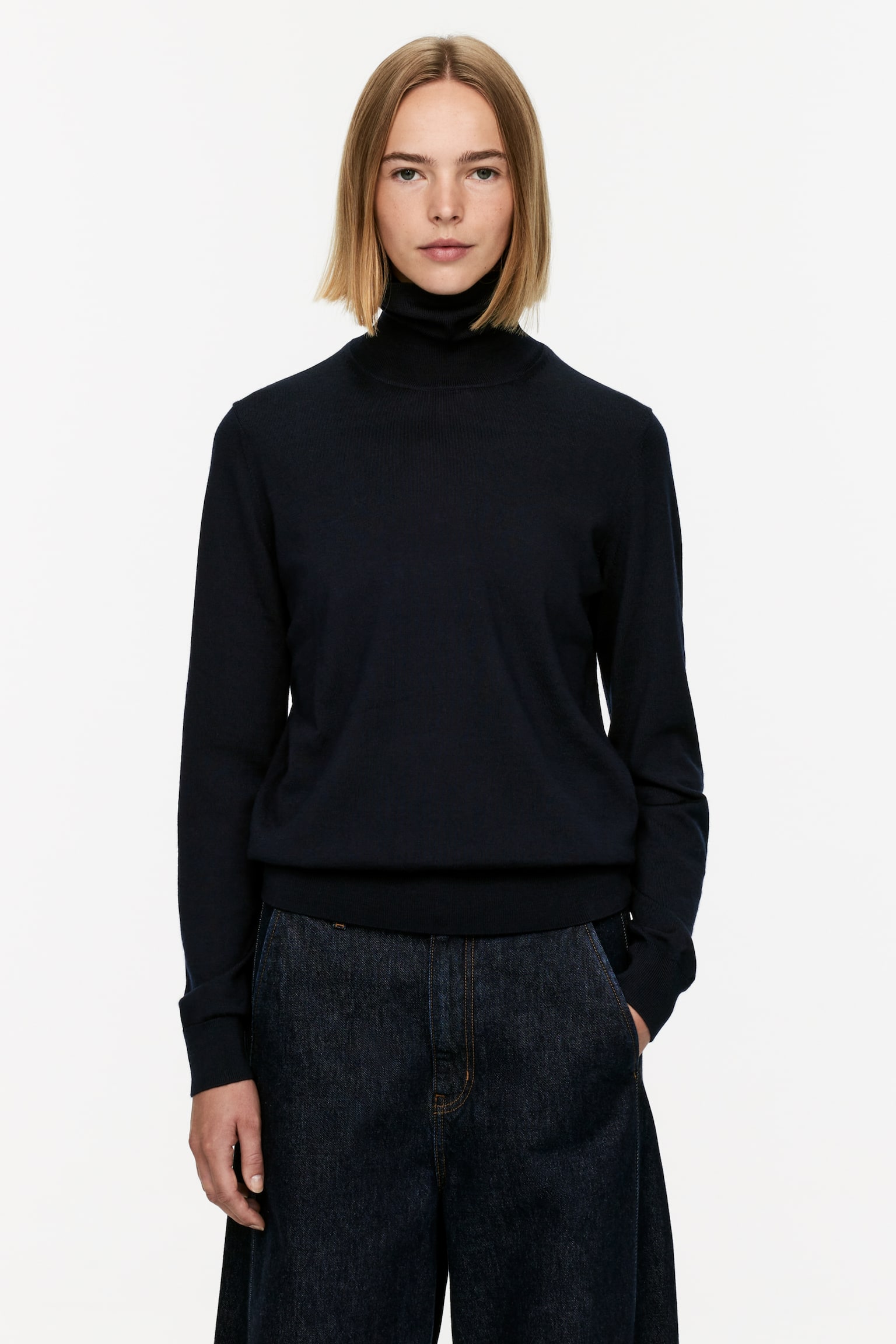 Roll-Neck Merino Jumper - Dark Blue/Dark Grey - 1