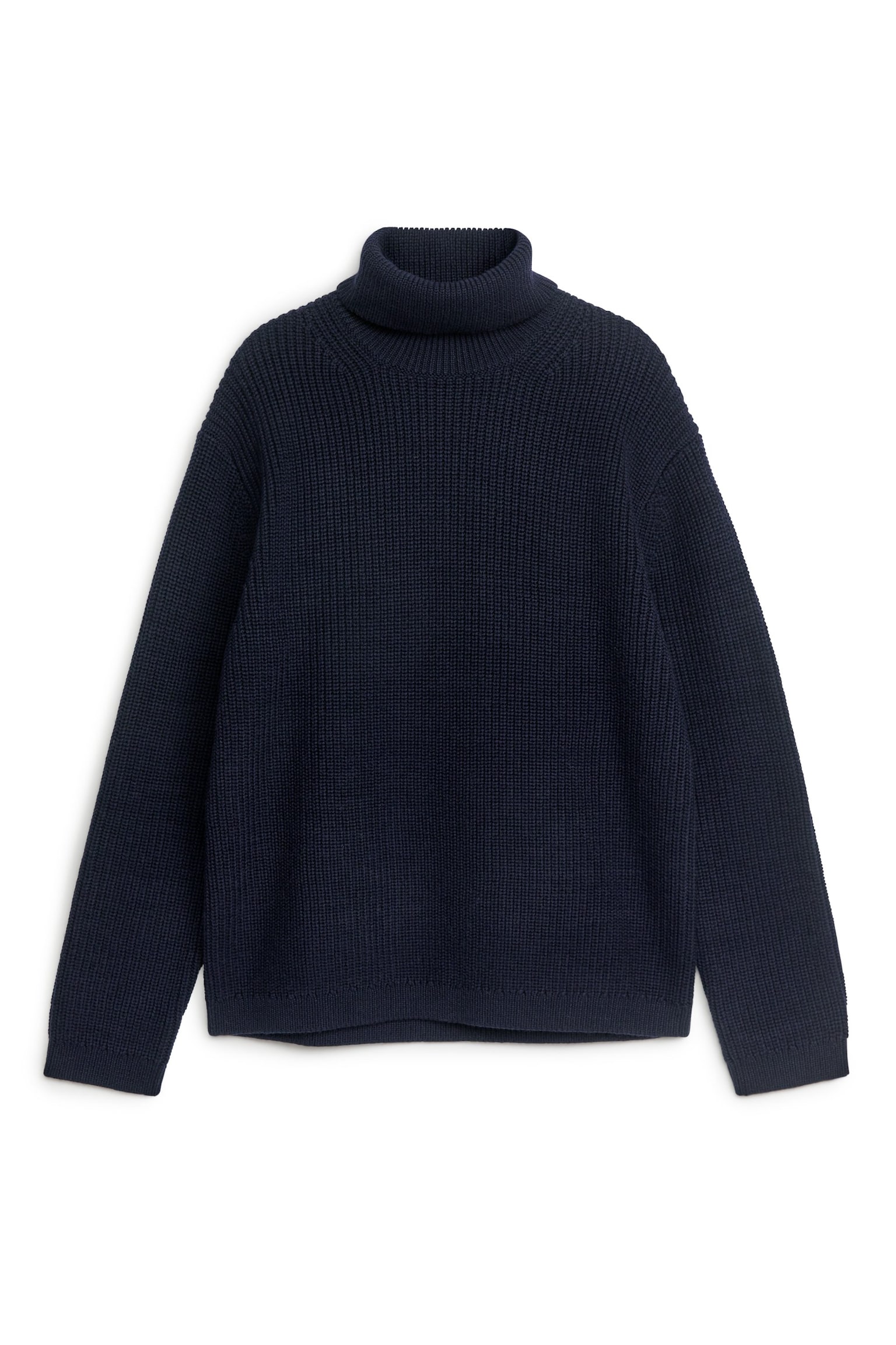 Heavy Wool Roll-Neck Jumper - Dark Blue/Off White - 1