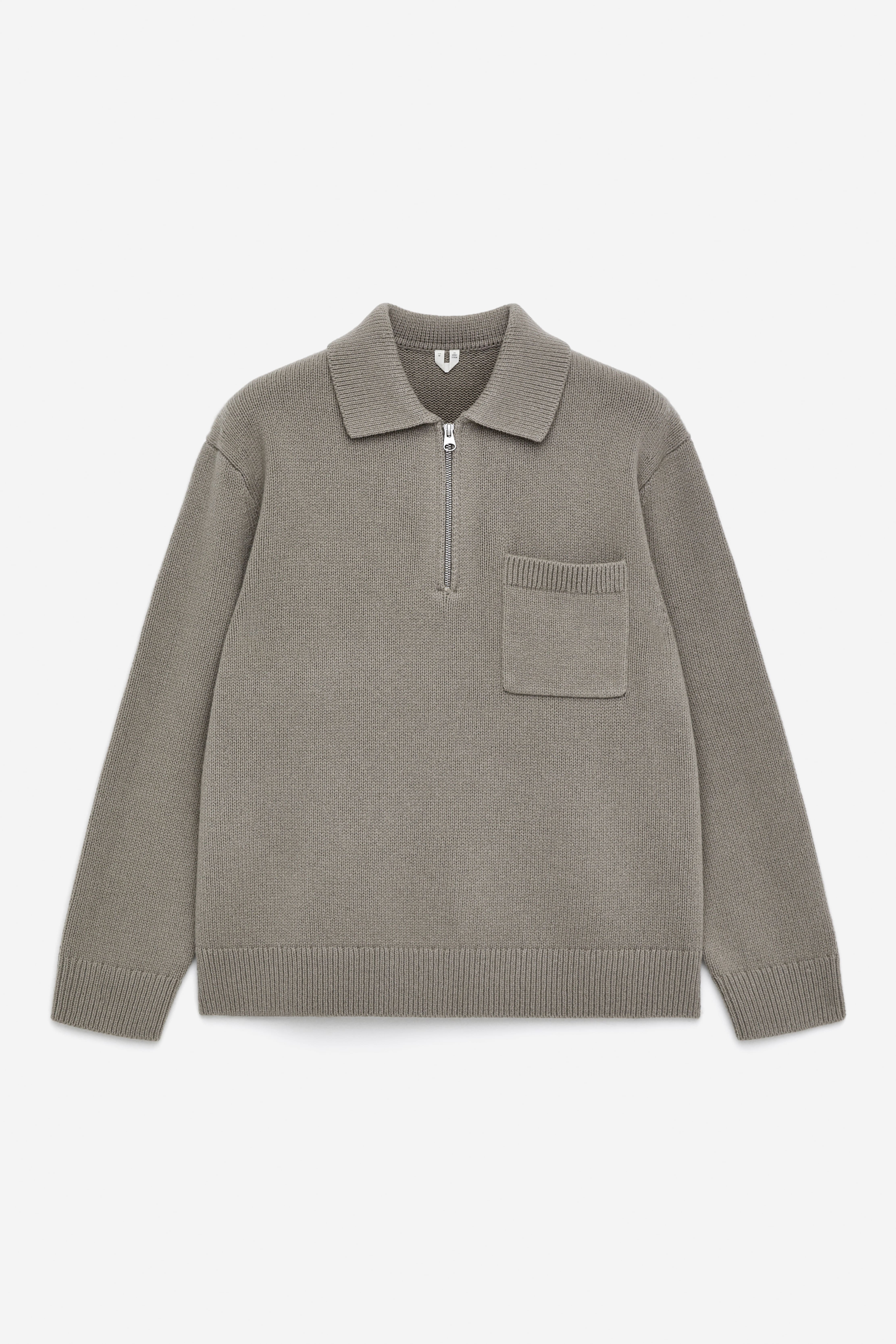 Gebreid wollen poloshirt met rits - Taupe/Zwart/Grijs/Donkergroen