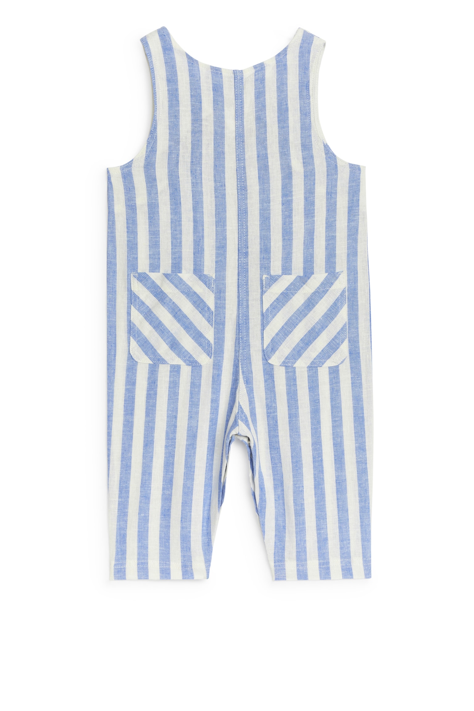 Cotton-Linen Dungarees - White/Blue - 2