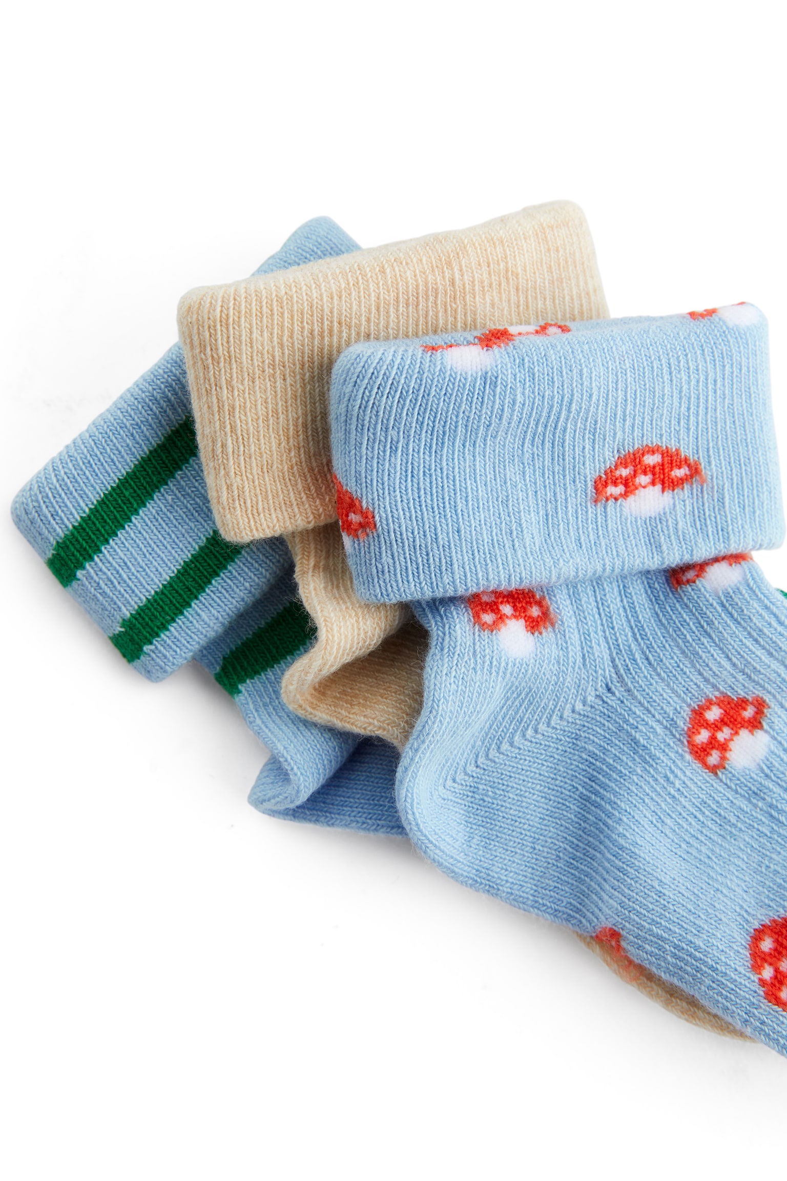 Rib Socks Set of 3 Pairs - Light Blue/Beige/Red/Beige - 2