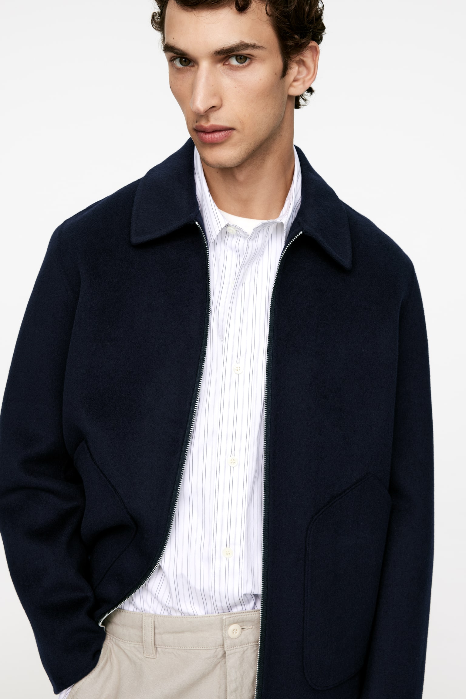 Short Double-Face Wool Jacket - Dark Blue/Black - 5