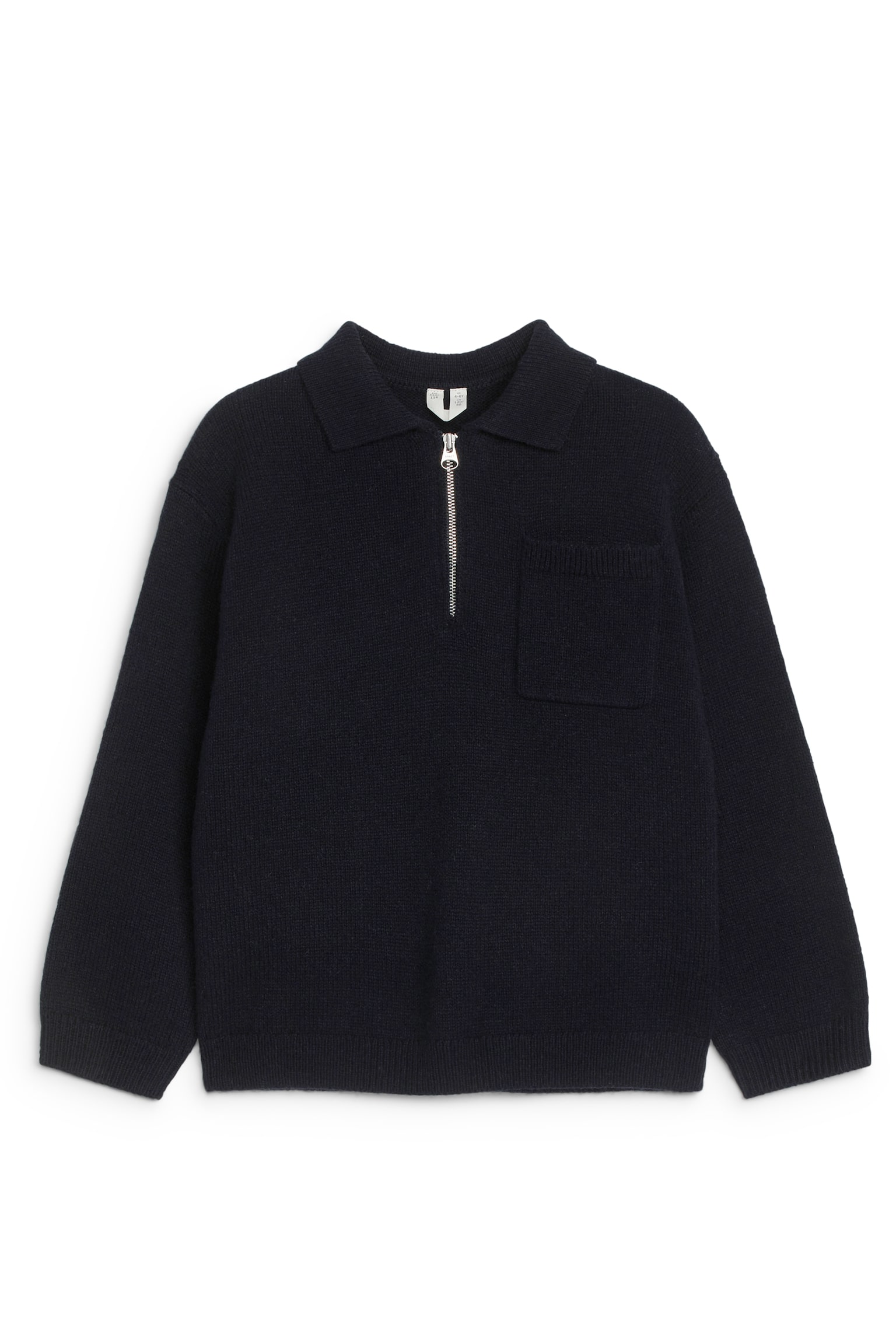 Knitted Wool Zip Polo Shirt - Dark Blue - 1