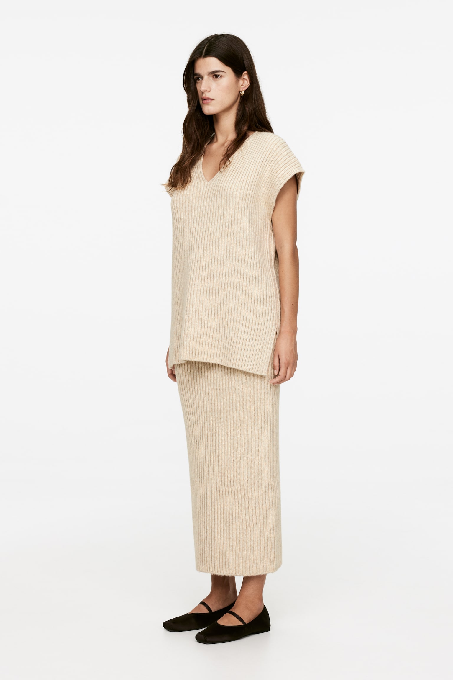 Relaxed Rib-Knit Vest - Light Beige - 5