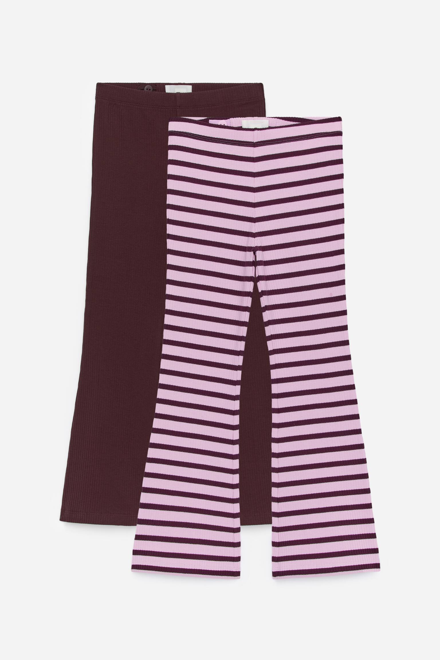 Ribbede leggings med svaj, sæt af 2 - Vinrød/lyserød