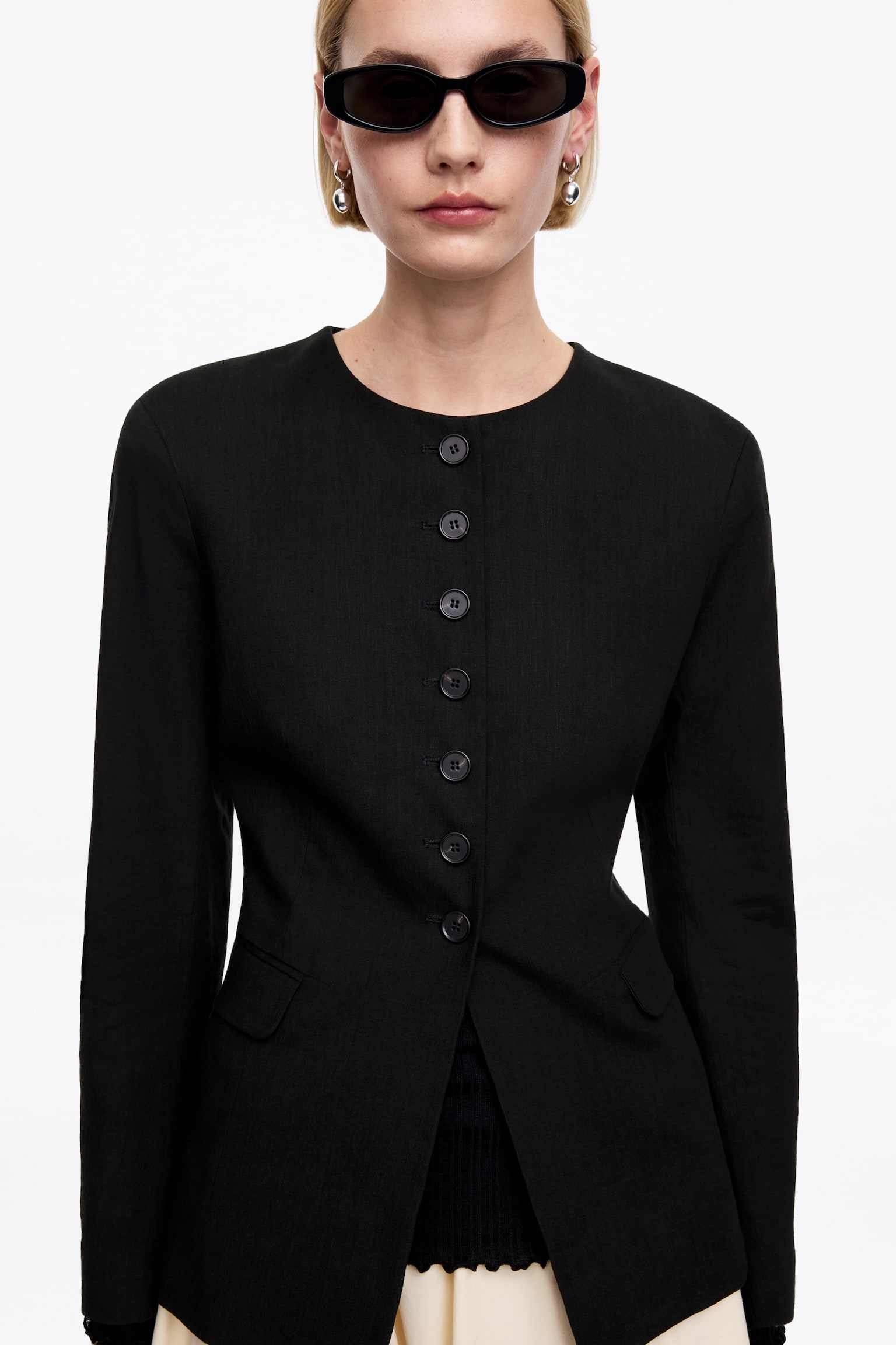 Blazer aus Leinenmischung - Schwarz/Dunkelbraun - 6