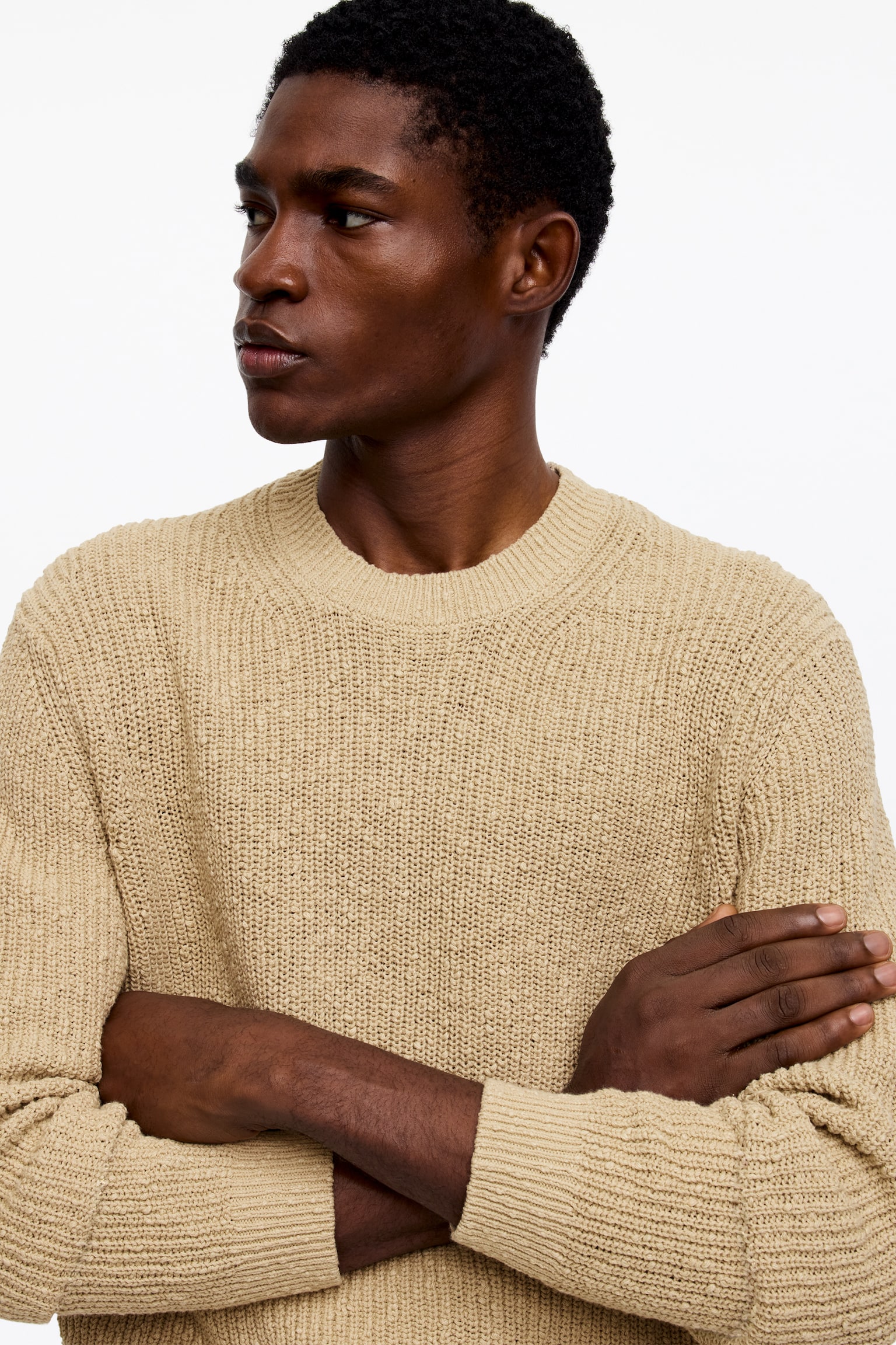 Genser i bomulls- og linblanding - Beige - 3