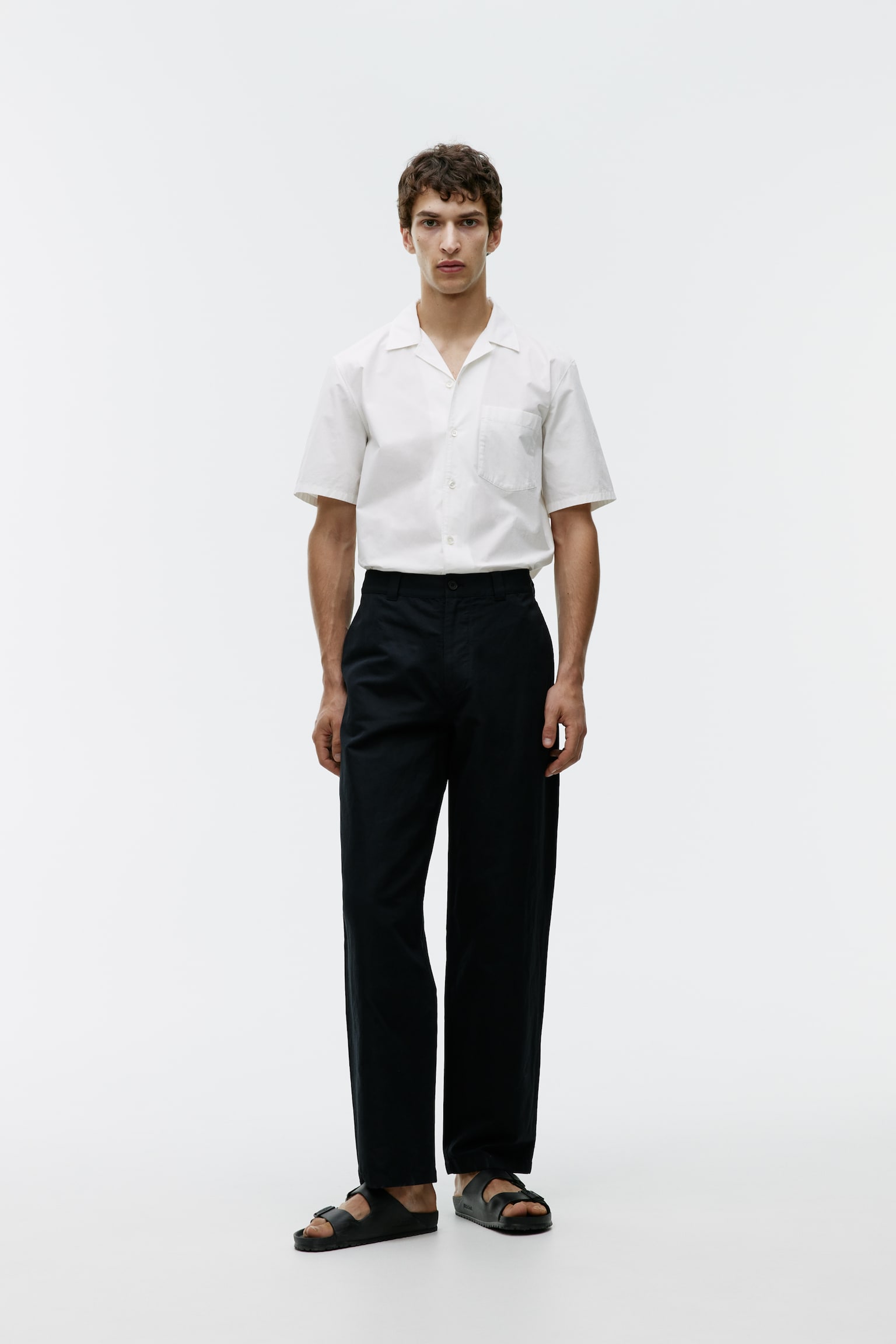 Cotton-Linen Trousers - Black - 3