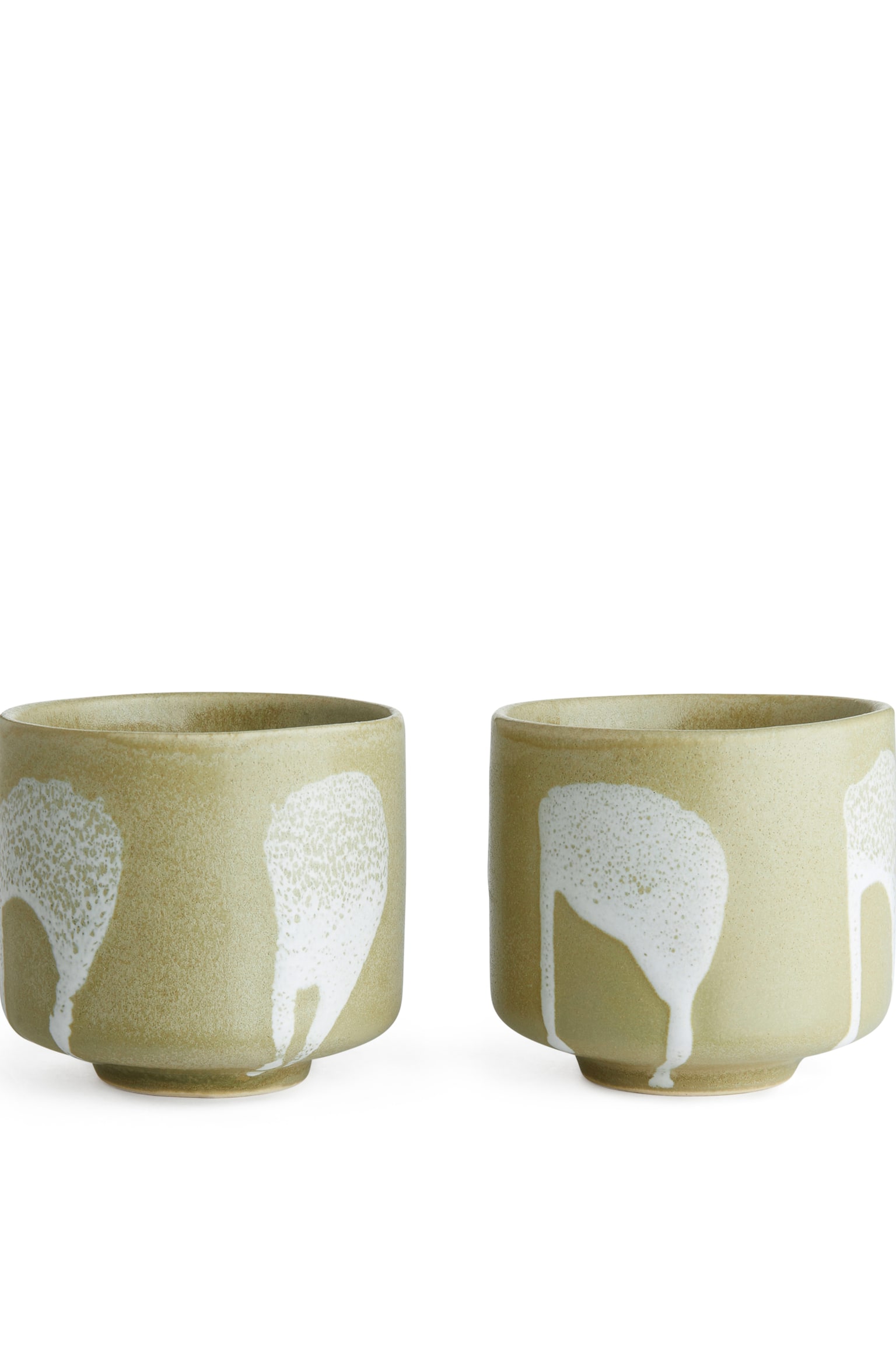 Stoneware Cups Set of 2 - Dusty Green/White/Green/Pink Splash - 1