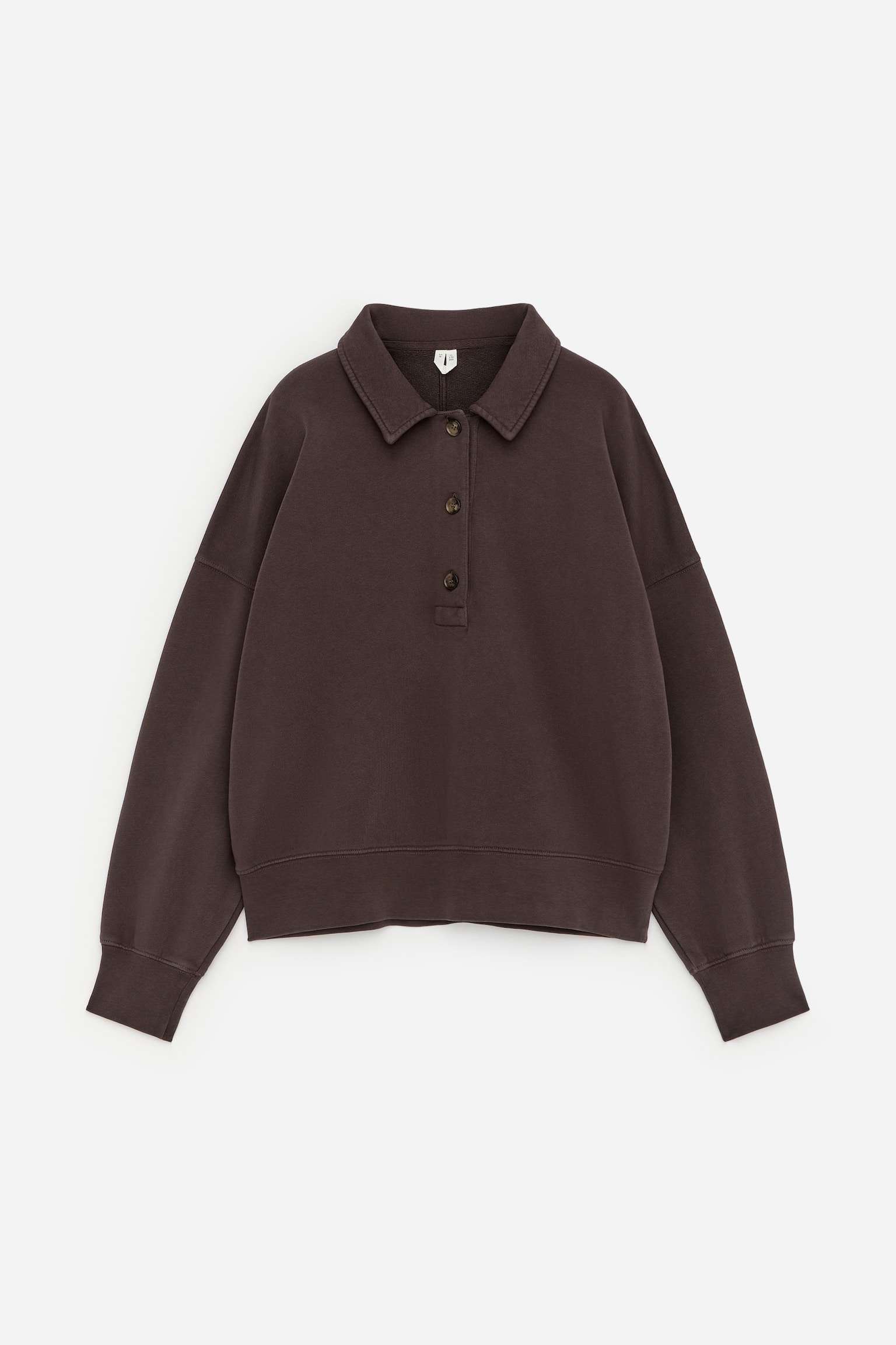 Sweatshirt aus French Terry mit Polokragen - Dunkelbraun/Hellblau/Cremeweiß - 2