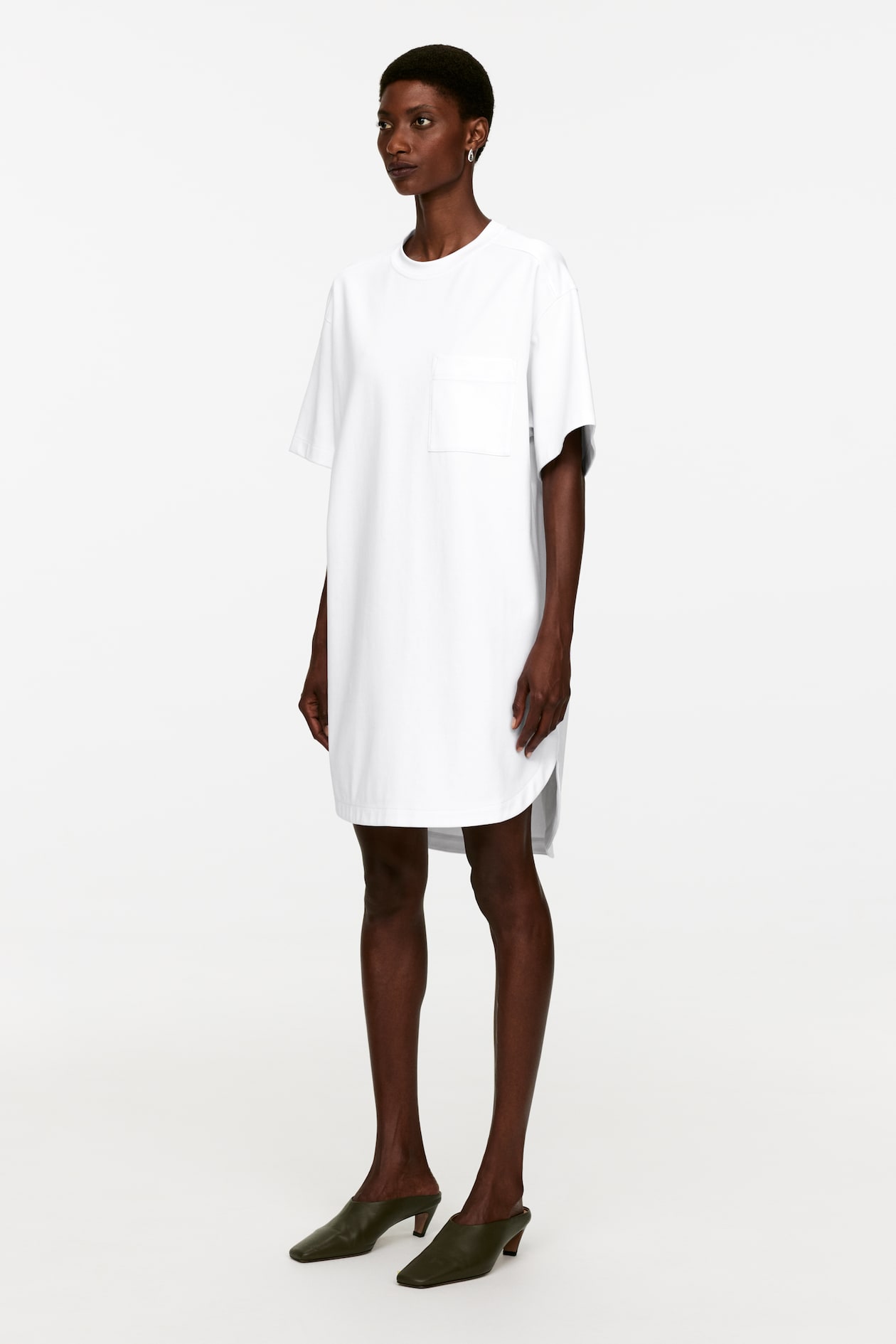 Robe t-shirt en coton - Encolure ronde - Manches courtes - Blanc ...