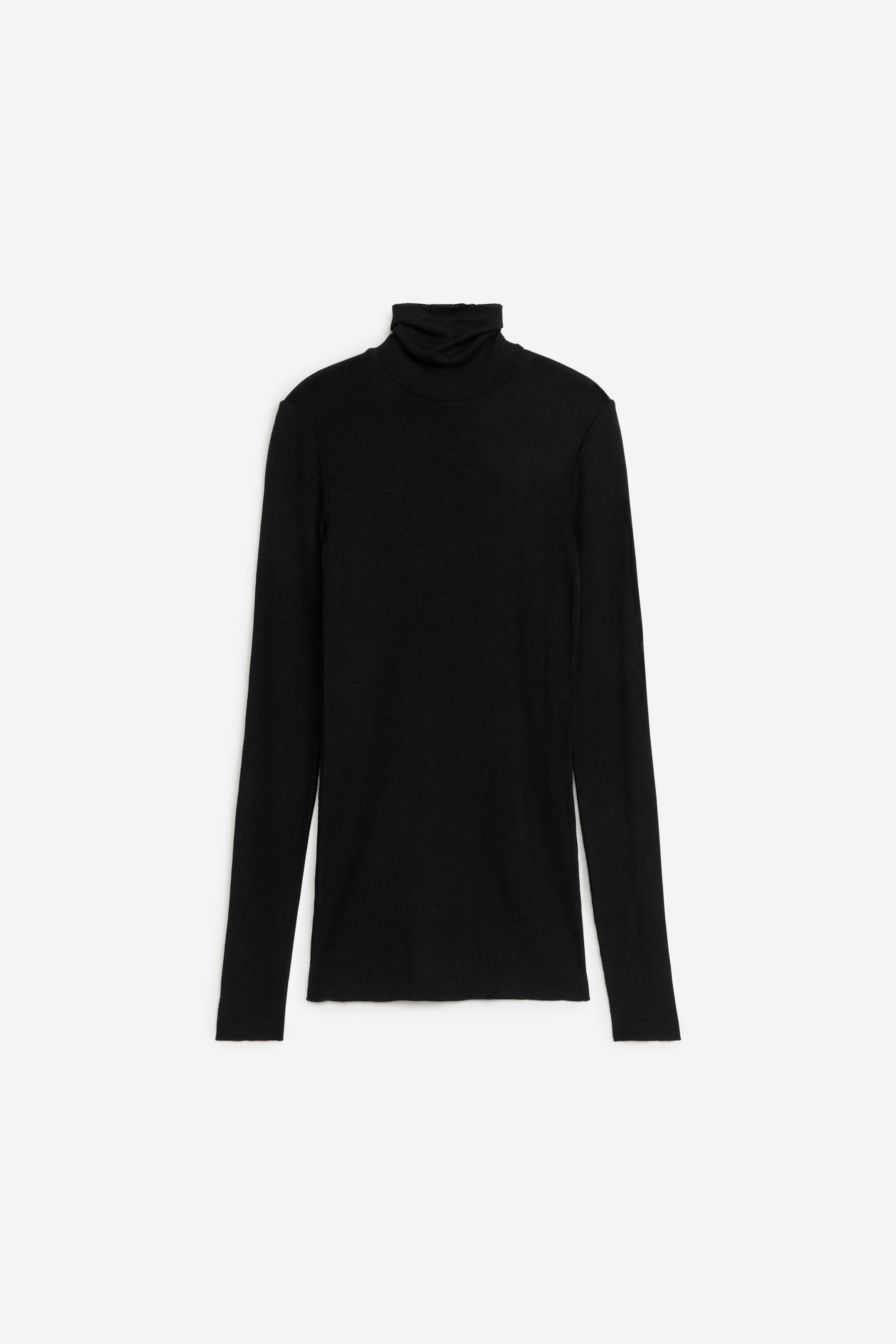 Rollkragenoberteil aus Wolle - Schwarz/Grau/Khaki