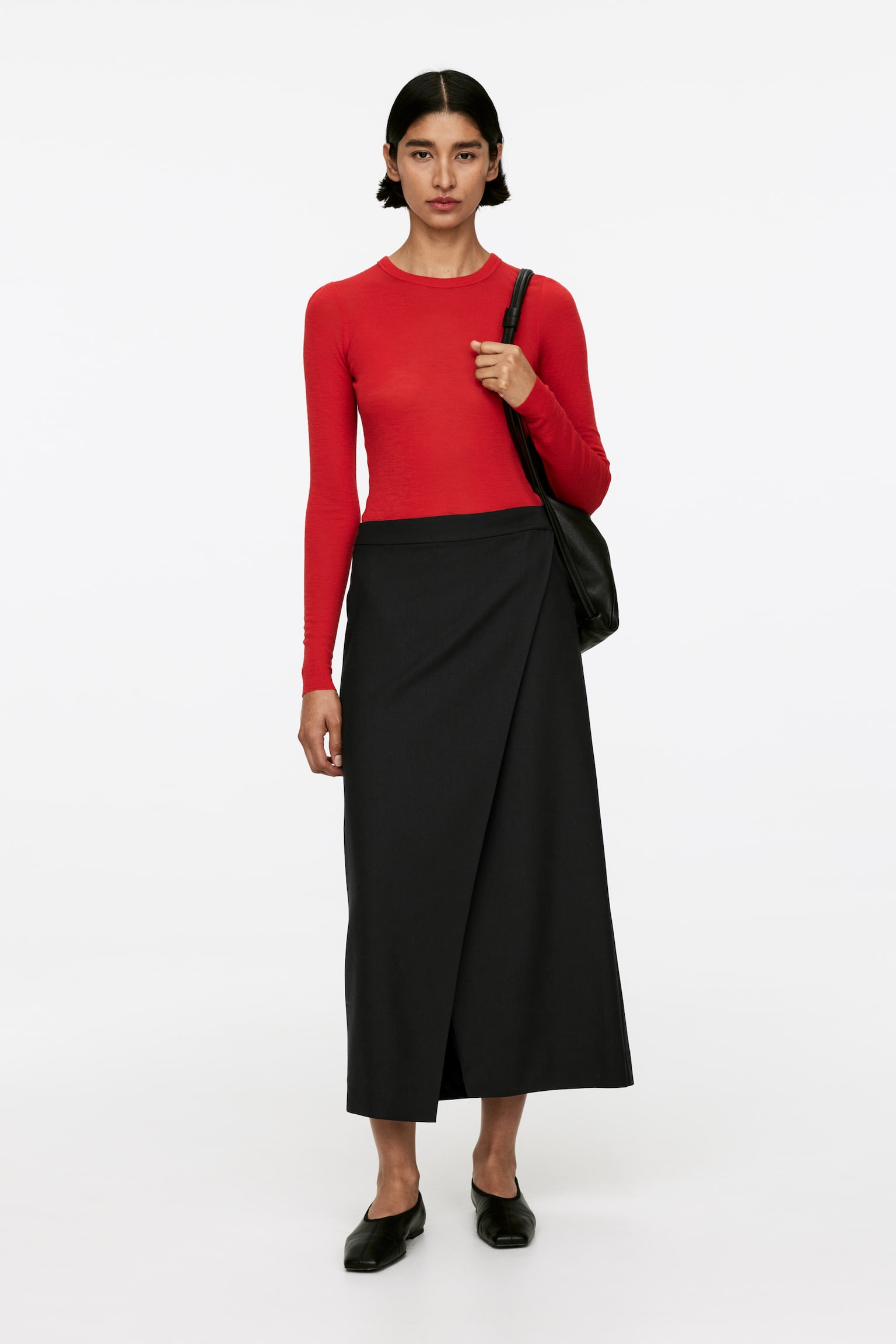 Pencil Wrap Skirt - Black - 1