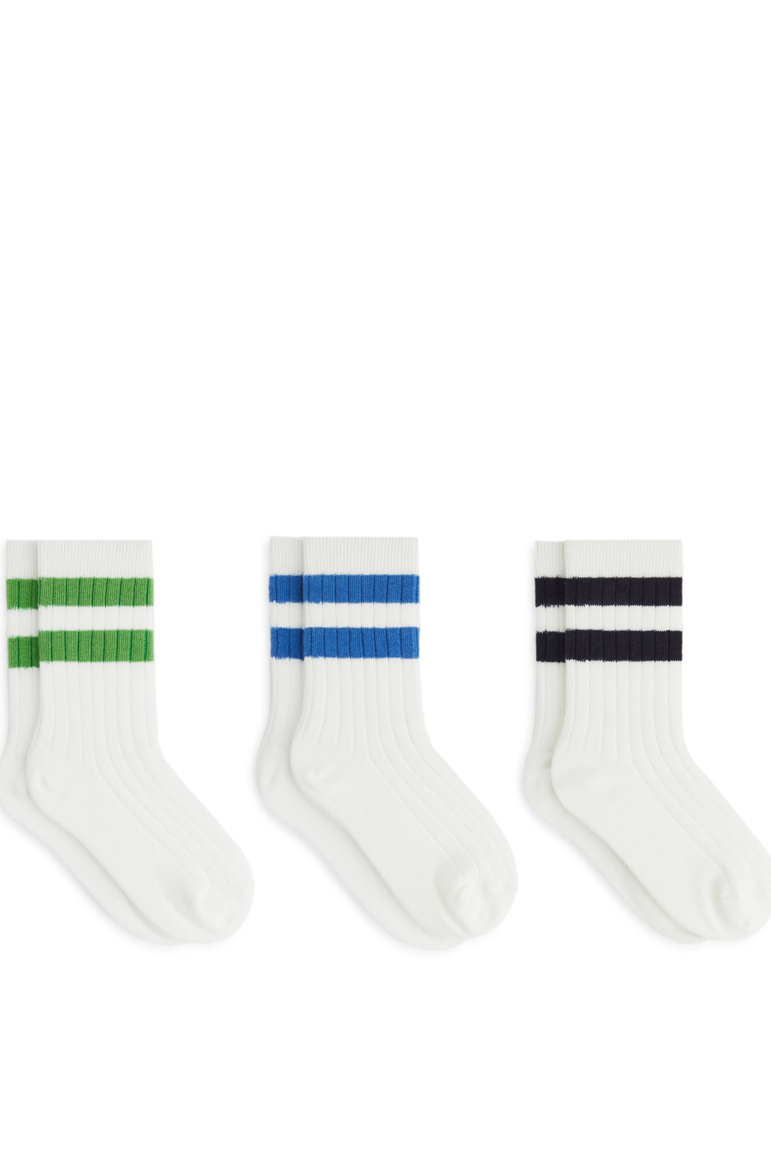 Rib Knit Socks Set of 3 - White/Green/Blue/White/Striped/Pink/Lilac/White - 1