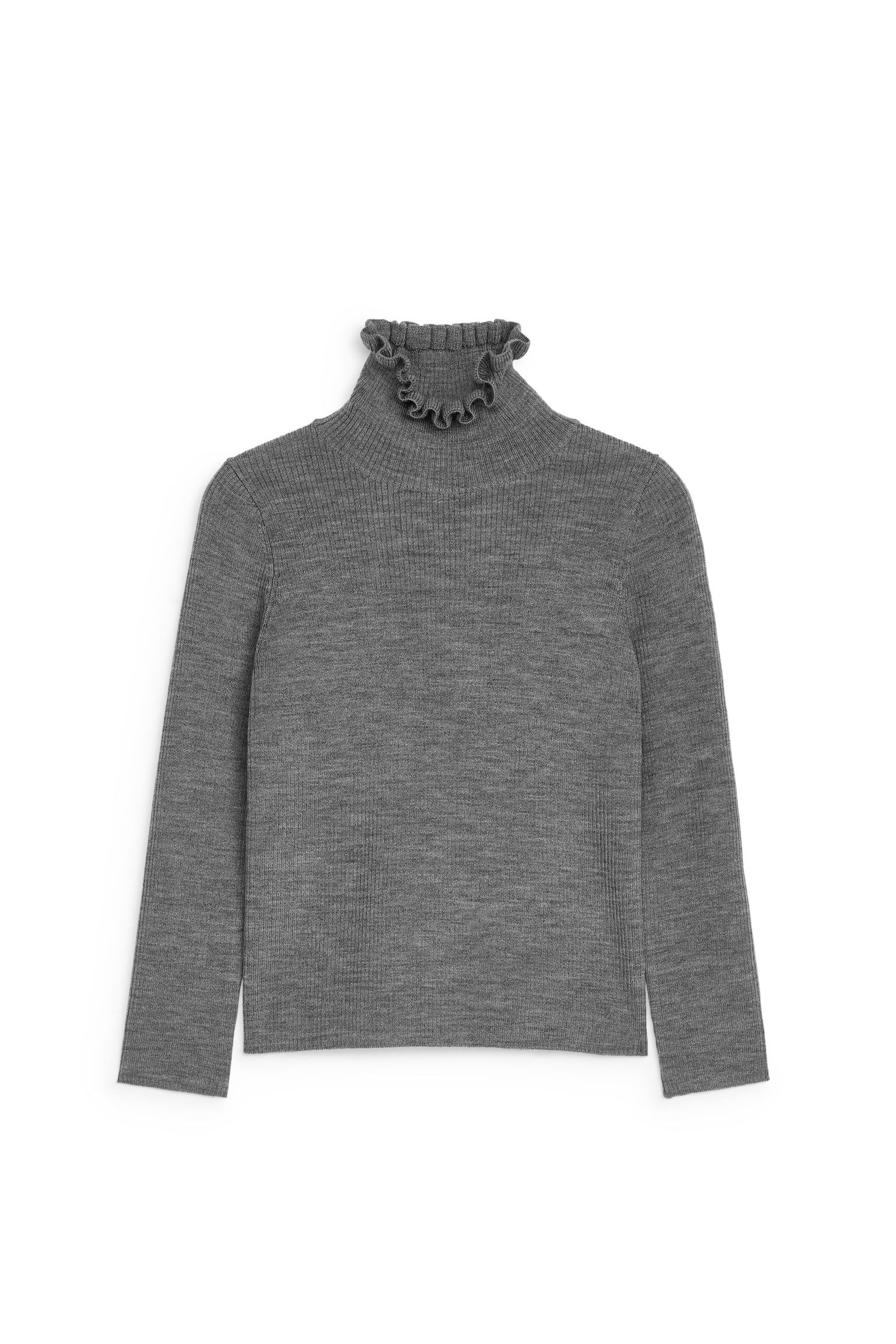 Frill-Collar Wool Jumper - Grey Melange/Pink - 1