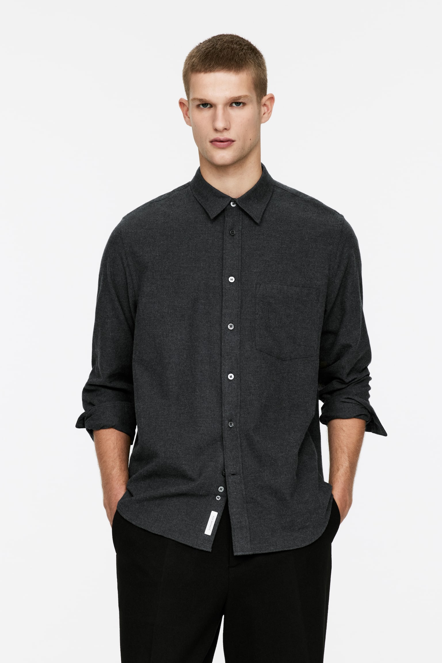 Relaxed Flannel Shirt - Dark Grey Melange/Dark Blue/Beige - 1