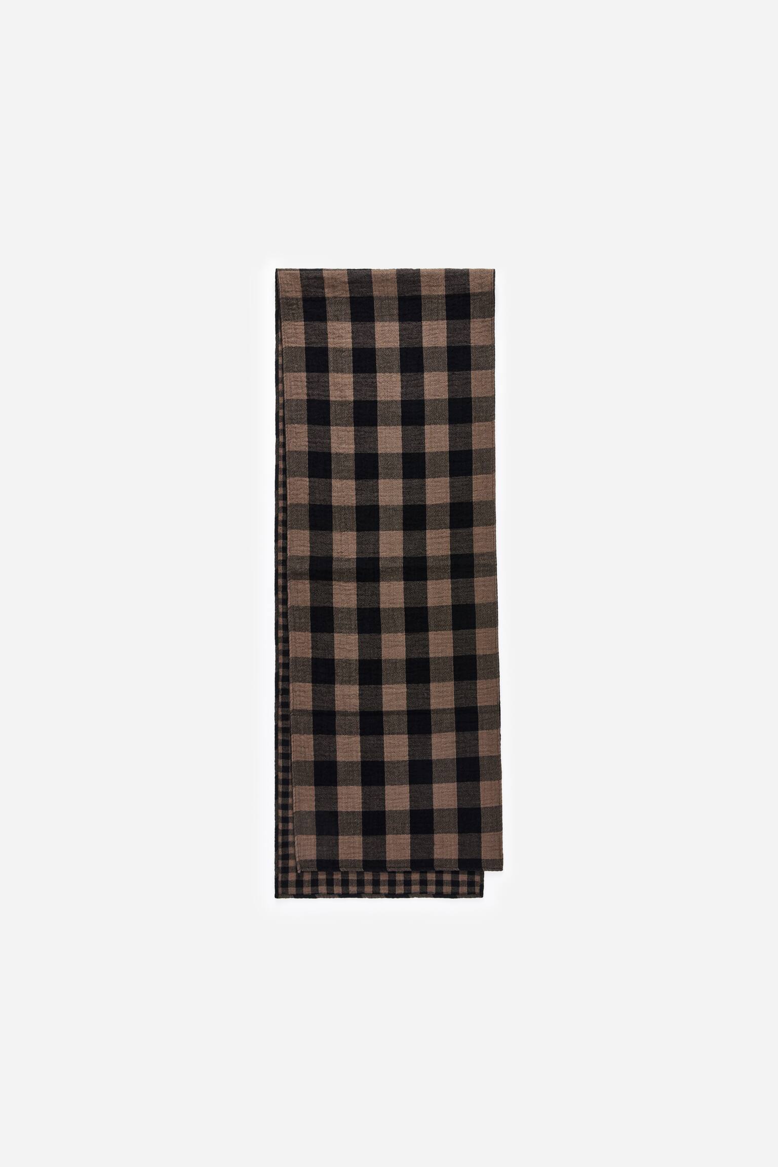 Kostkovaná bavlněná šála - Černá - 1