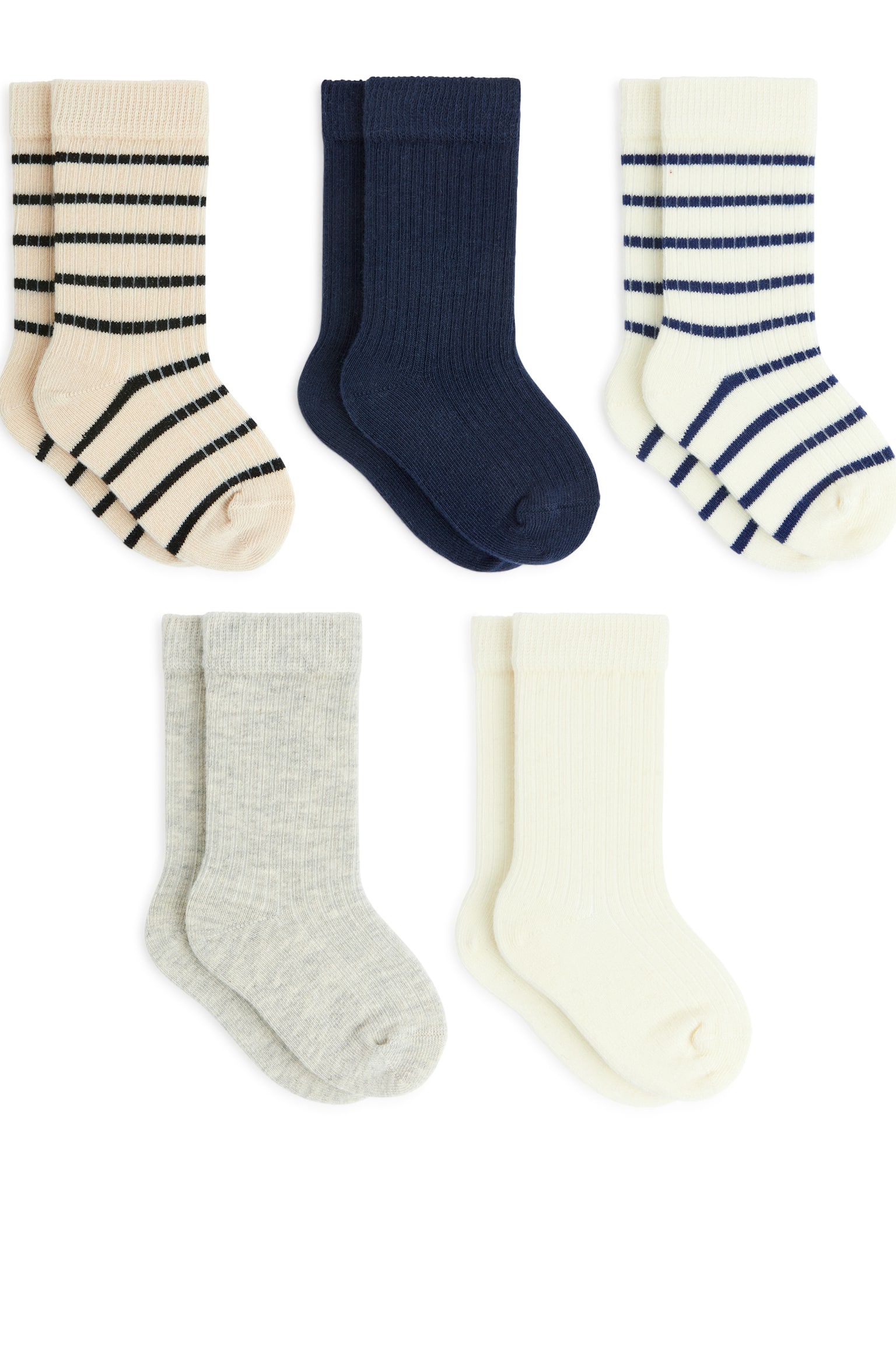 Rib Knit Baby Socks, 5 Pairs - Beige/Blue/Lilac/Red/White - 1