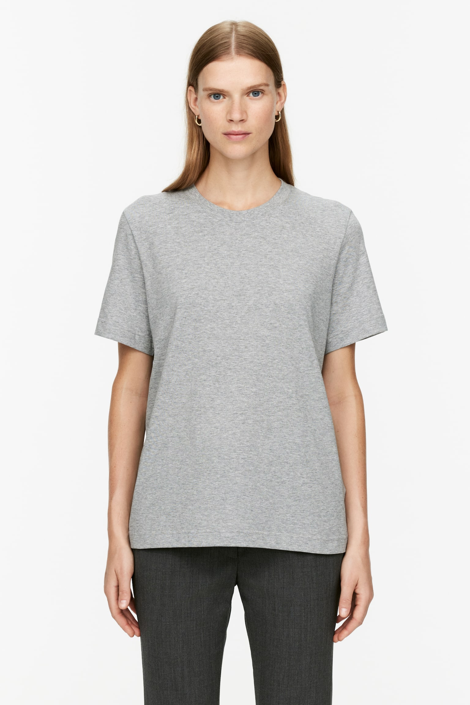 Crew-Neck T-shirt - Grey Melange/White/Black/Brown - 1