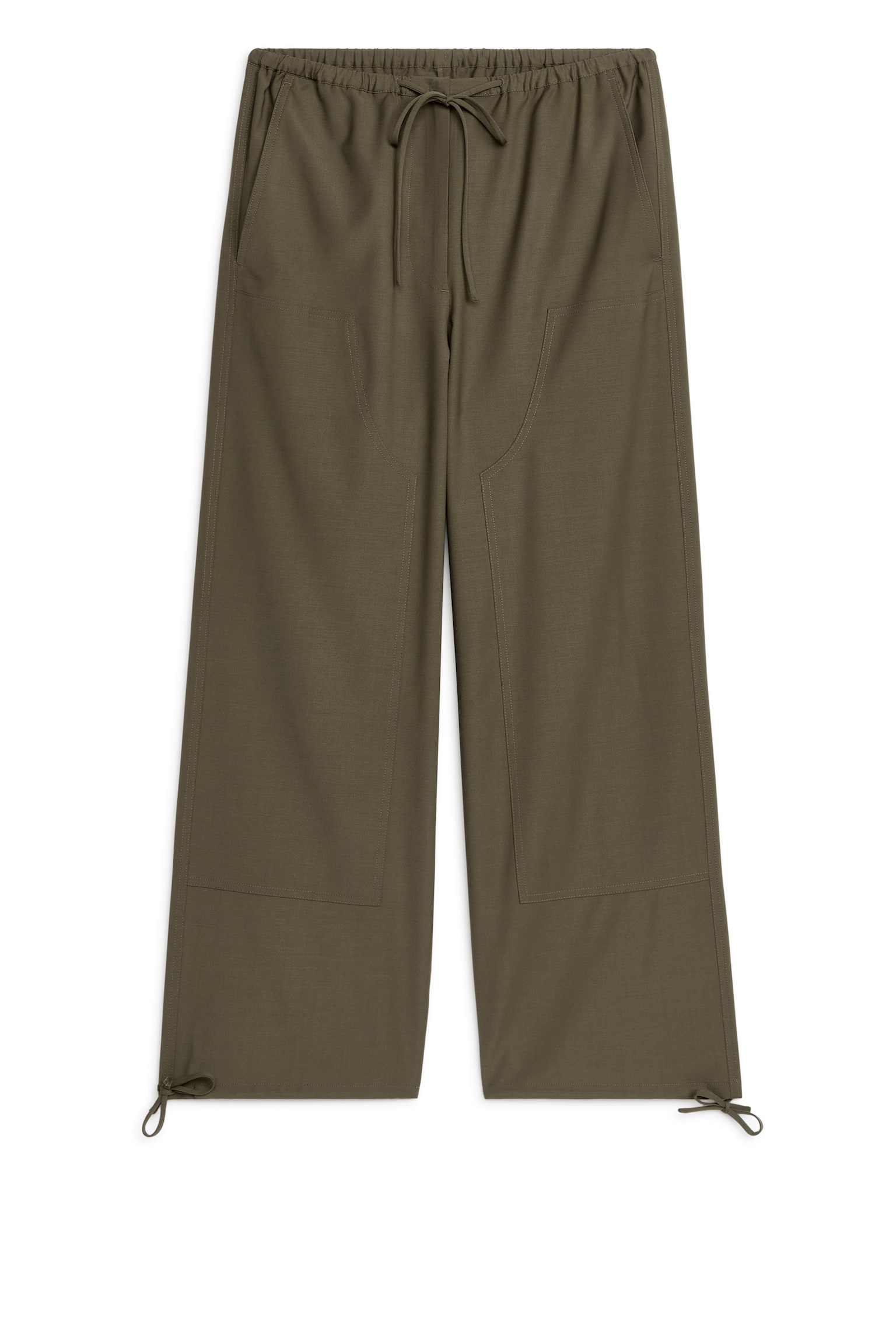 Wool Twill Cargo Trousers - Khaki Green - 1