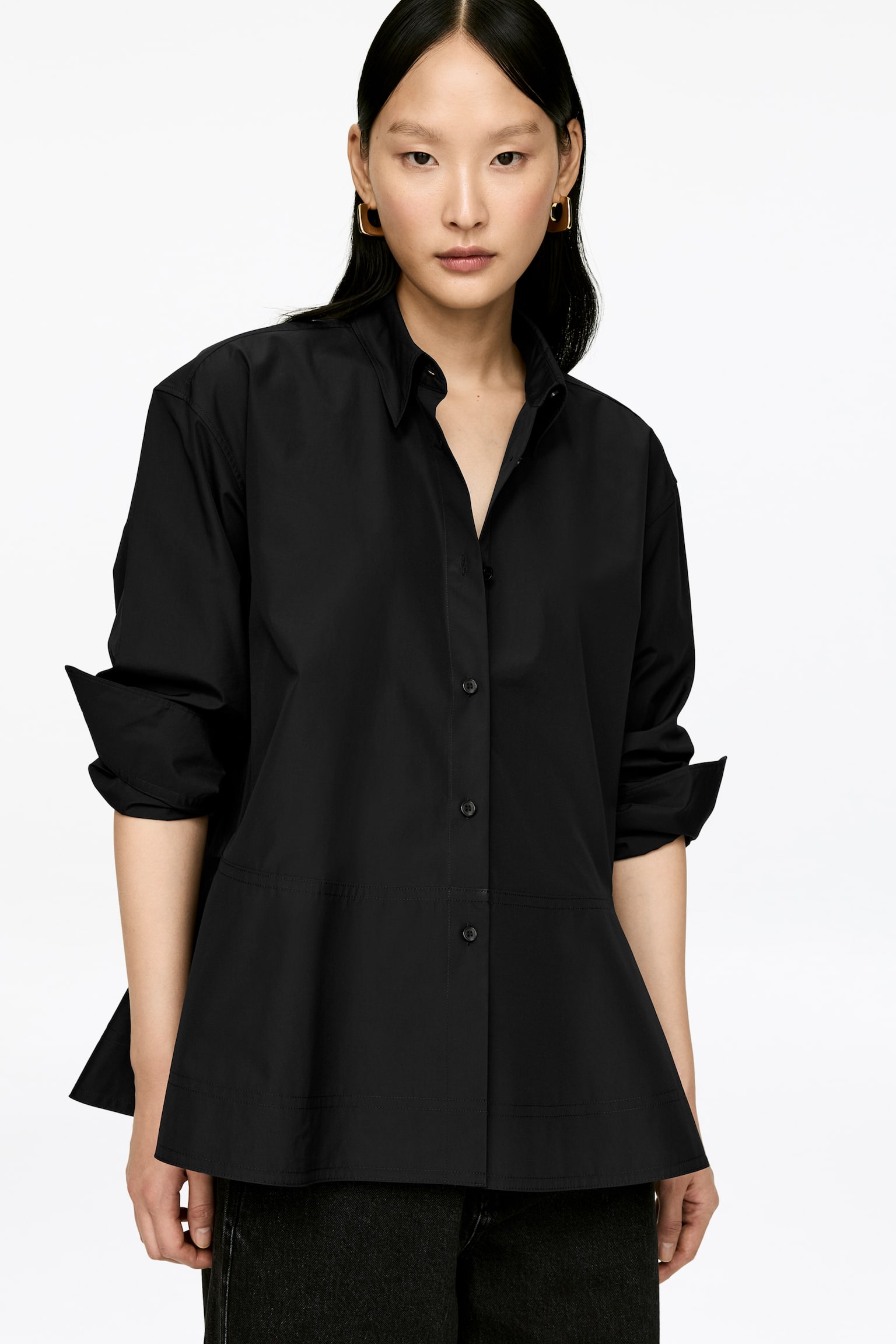 Chemisier péplum en coton - Noir/Rouge foncé - 5