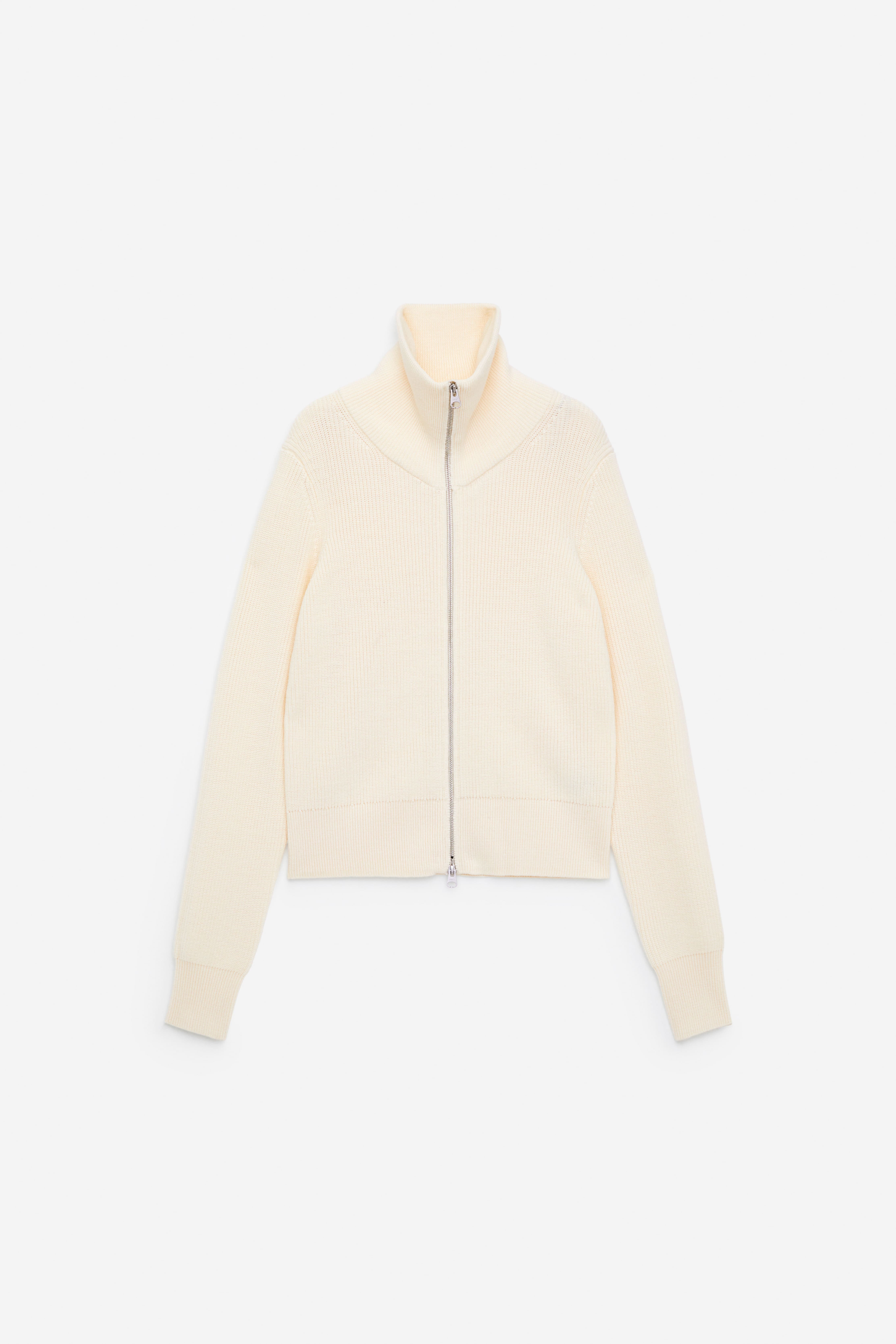 Woll- und Baumwollstrickjacke mit Reißverschluss - Cremeweiß
