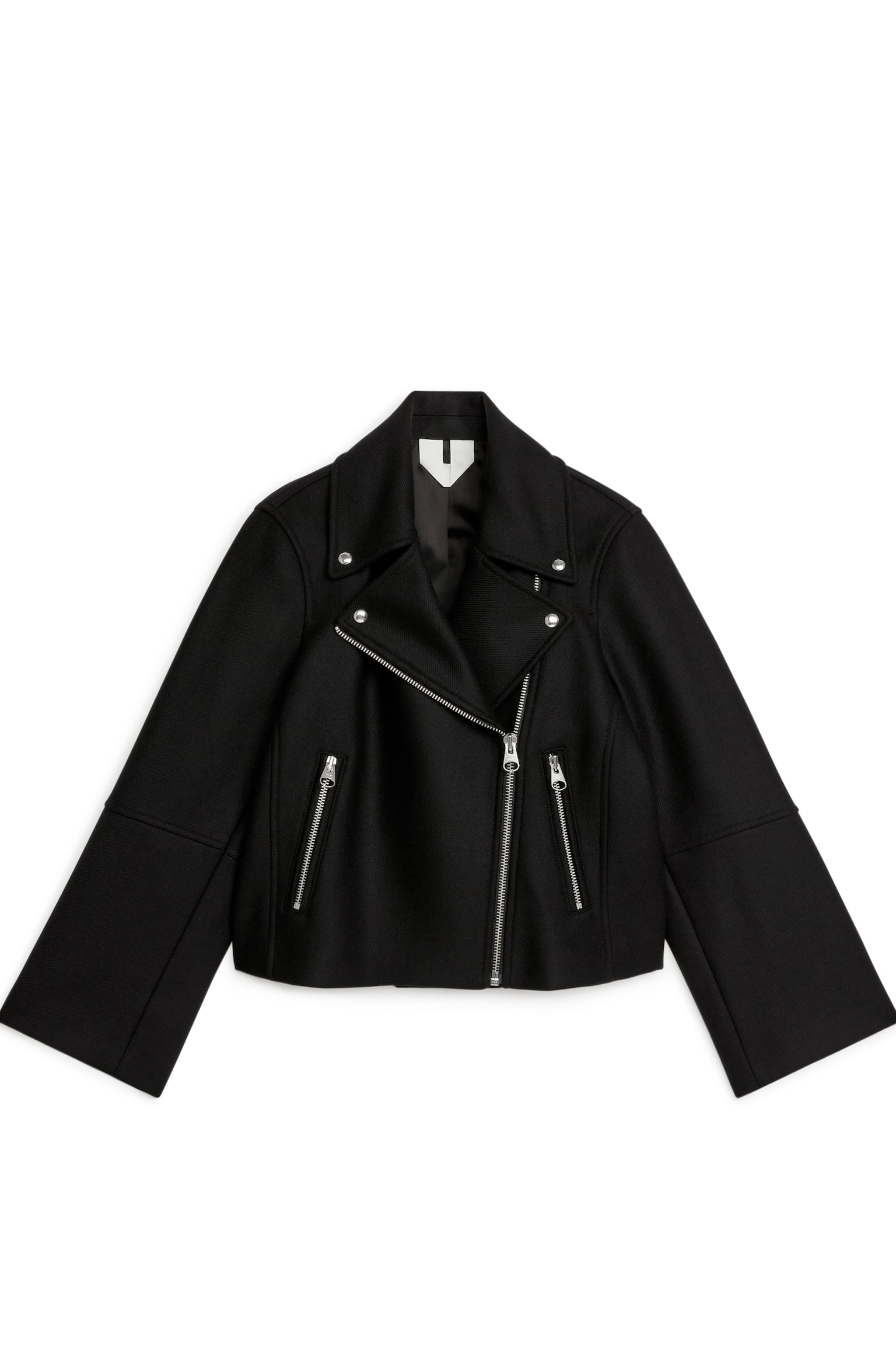 Wool Blend Biker Jacket - Black - 1