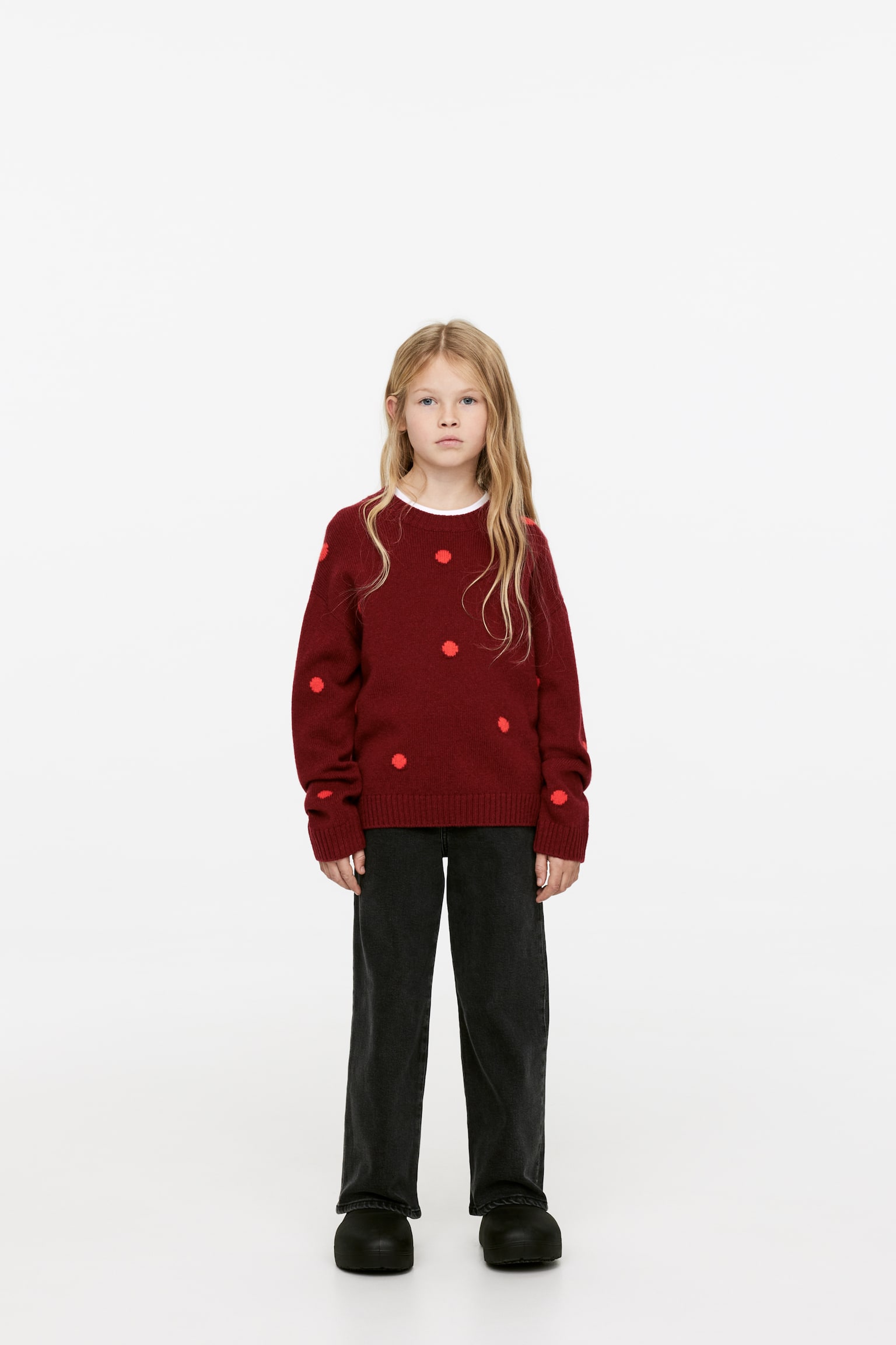 Wool Jumper - Burgundy/Red Dots/Beige/Pink Dots - 1