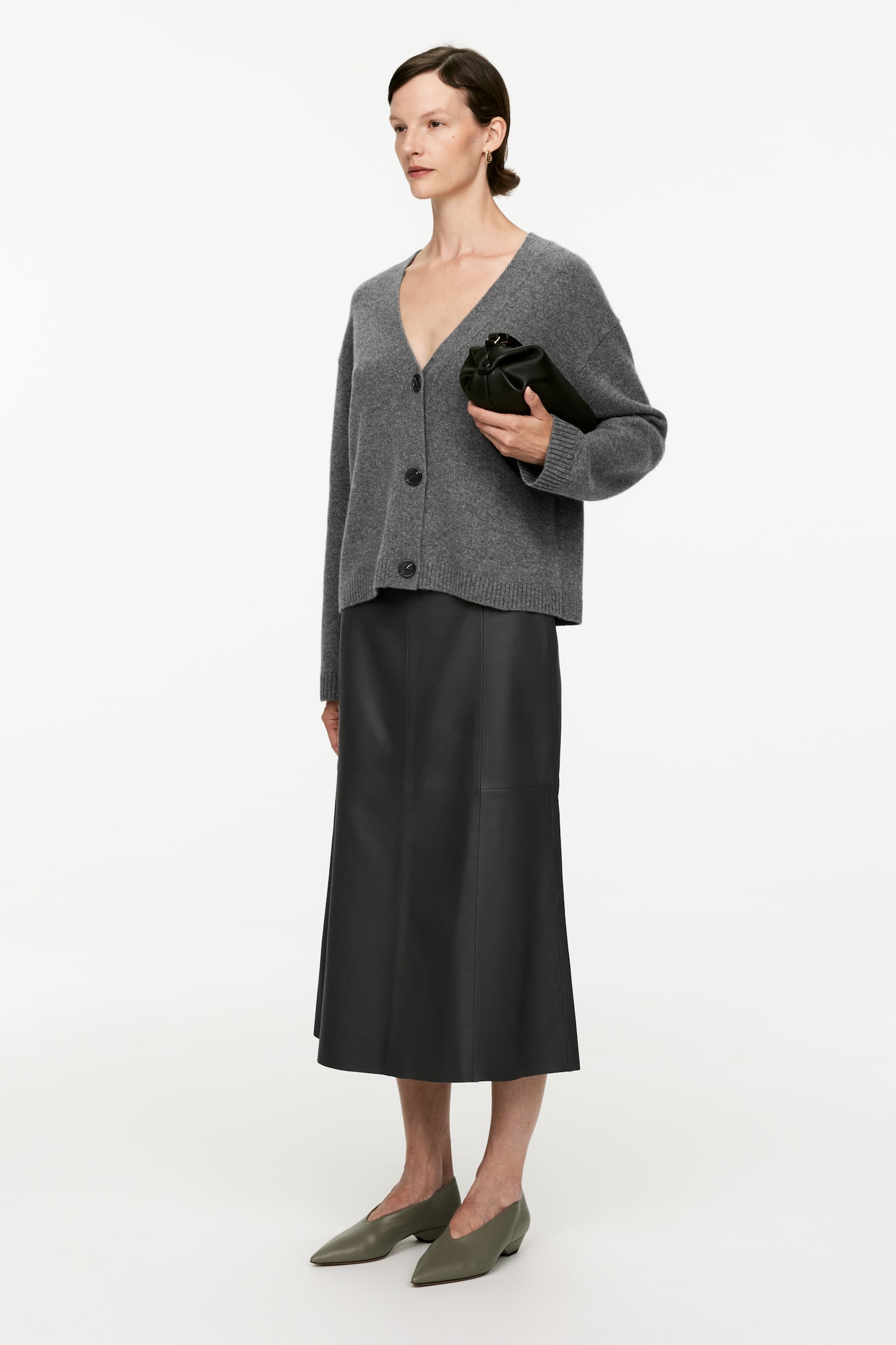 Cashmere-Wool Cardigan - Grey Melange/Khaki Green/Black - 6