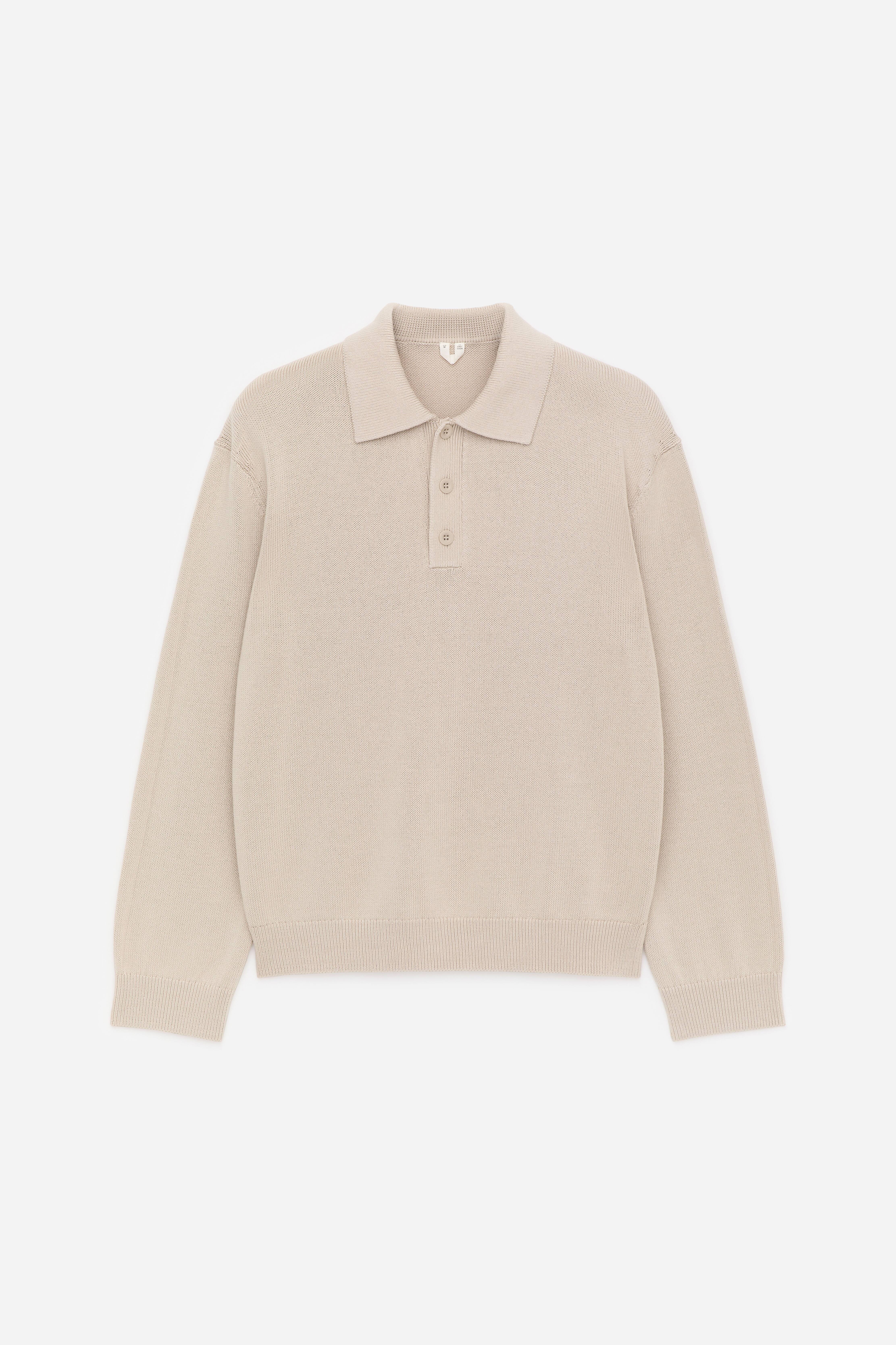 Poloshirt i bomuld og lyocell - Beige/Mørkeblå/Grøn