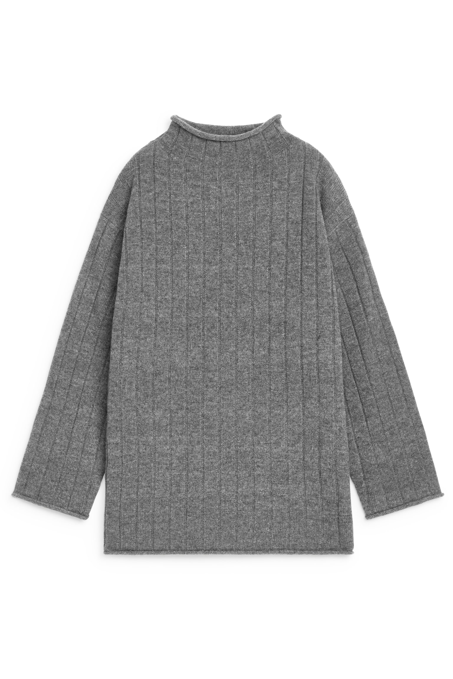 Cashmere-Wool Rib Jumper - Grey Melange/Beige - 2