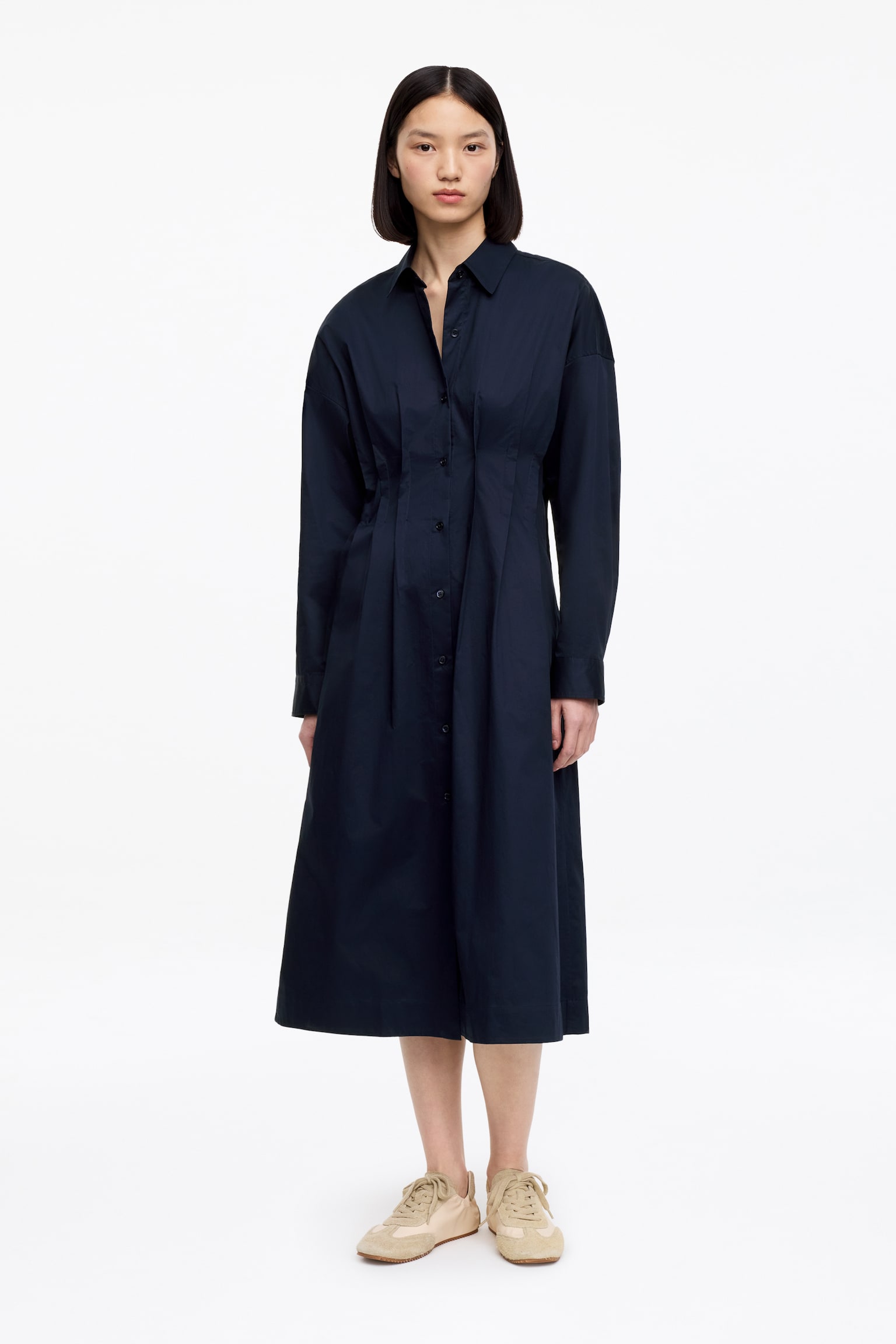 Hemdkleid mit Falten - Dunkelblau - 1