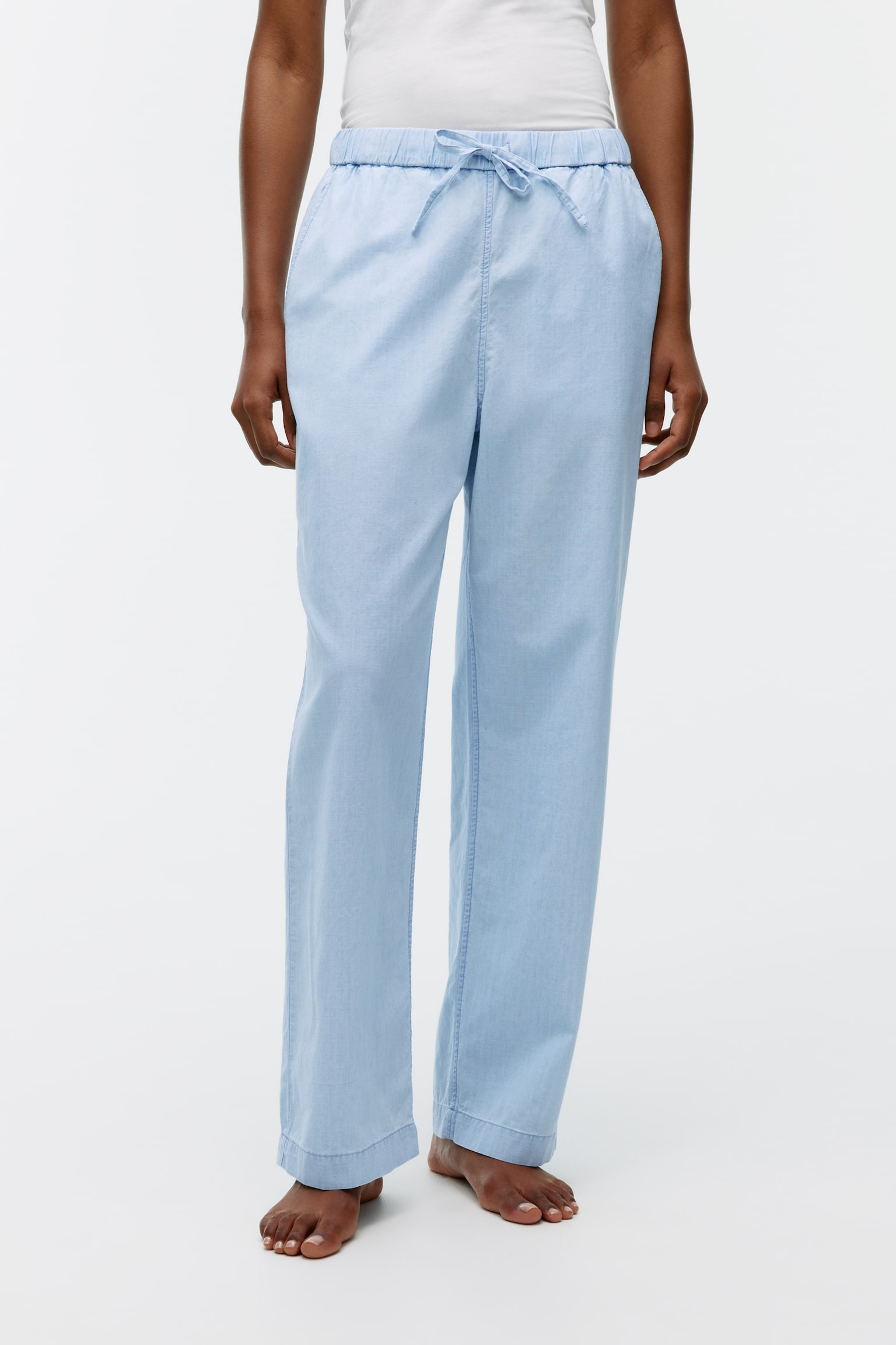 Light Denim Drawstring Trousers - Blue - 5