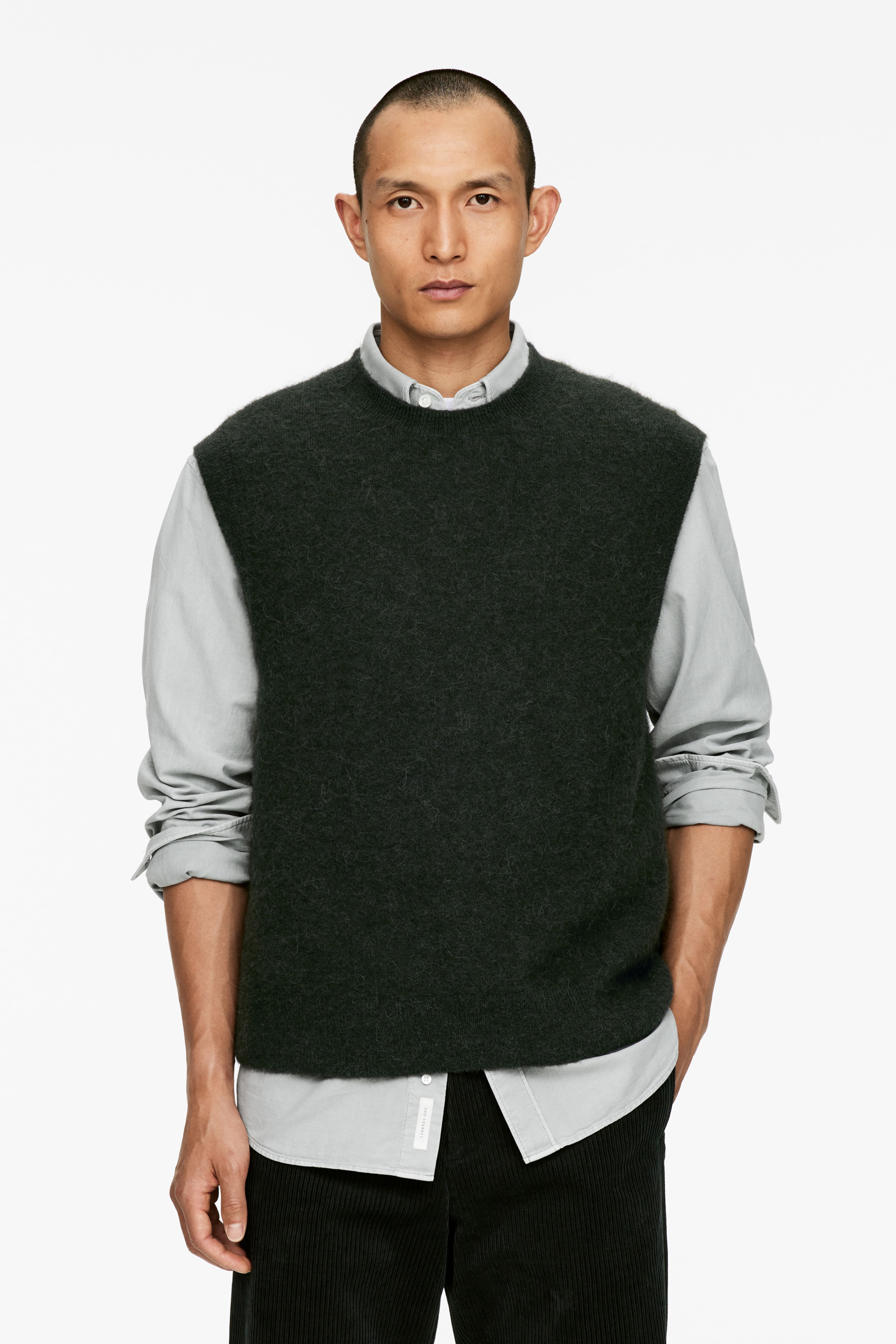 Gilet in misto alpaca e lana - Verde scuro/Blu scuro