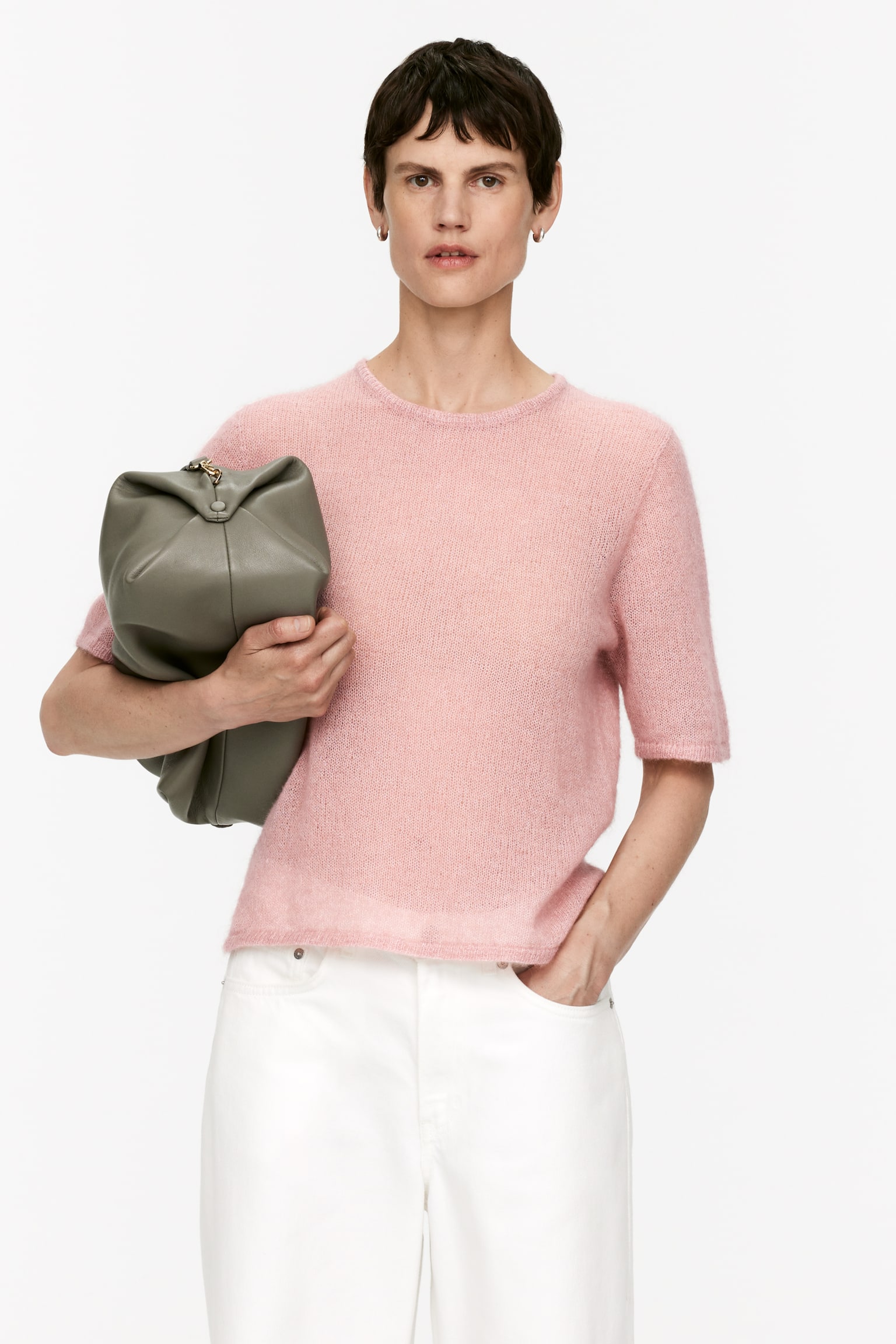 Wool-Mohair Blend Top - Pink/Light Grey - 2