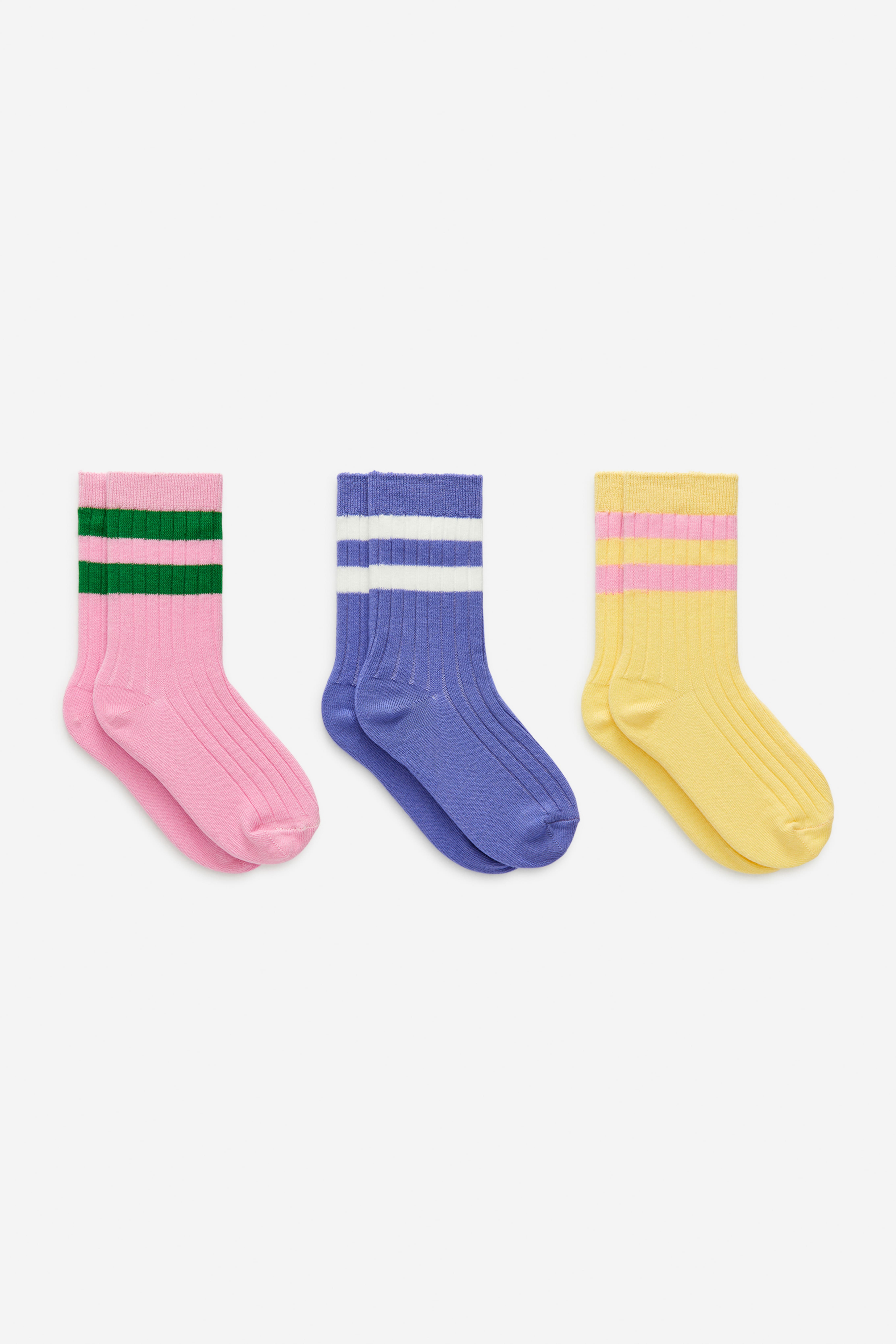 Set van 3 ribgebreide sokken - Roze/blauw/geel/Lila/wit/roze/Groen/wit/blauw/Blauw/wit/zwart/Roze/wit/lila