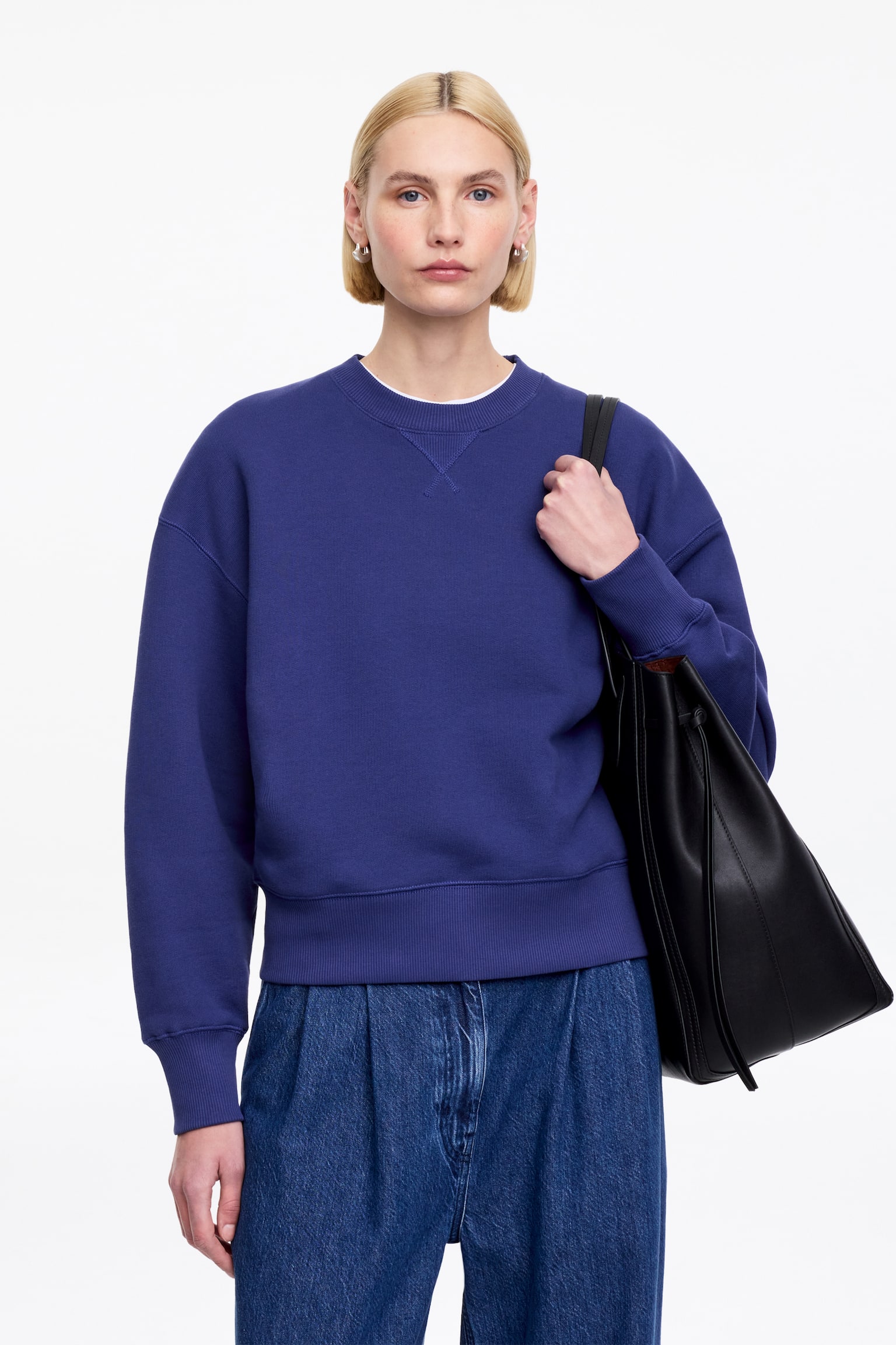 Mikina z froté v uvoľnenom štýle - Modrá/Off White - 1