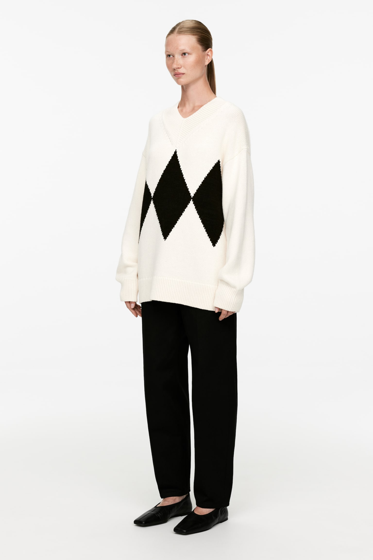 Relaxed Wool-Cotton Jumper - White/Black - 6