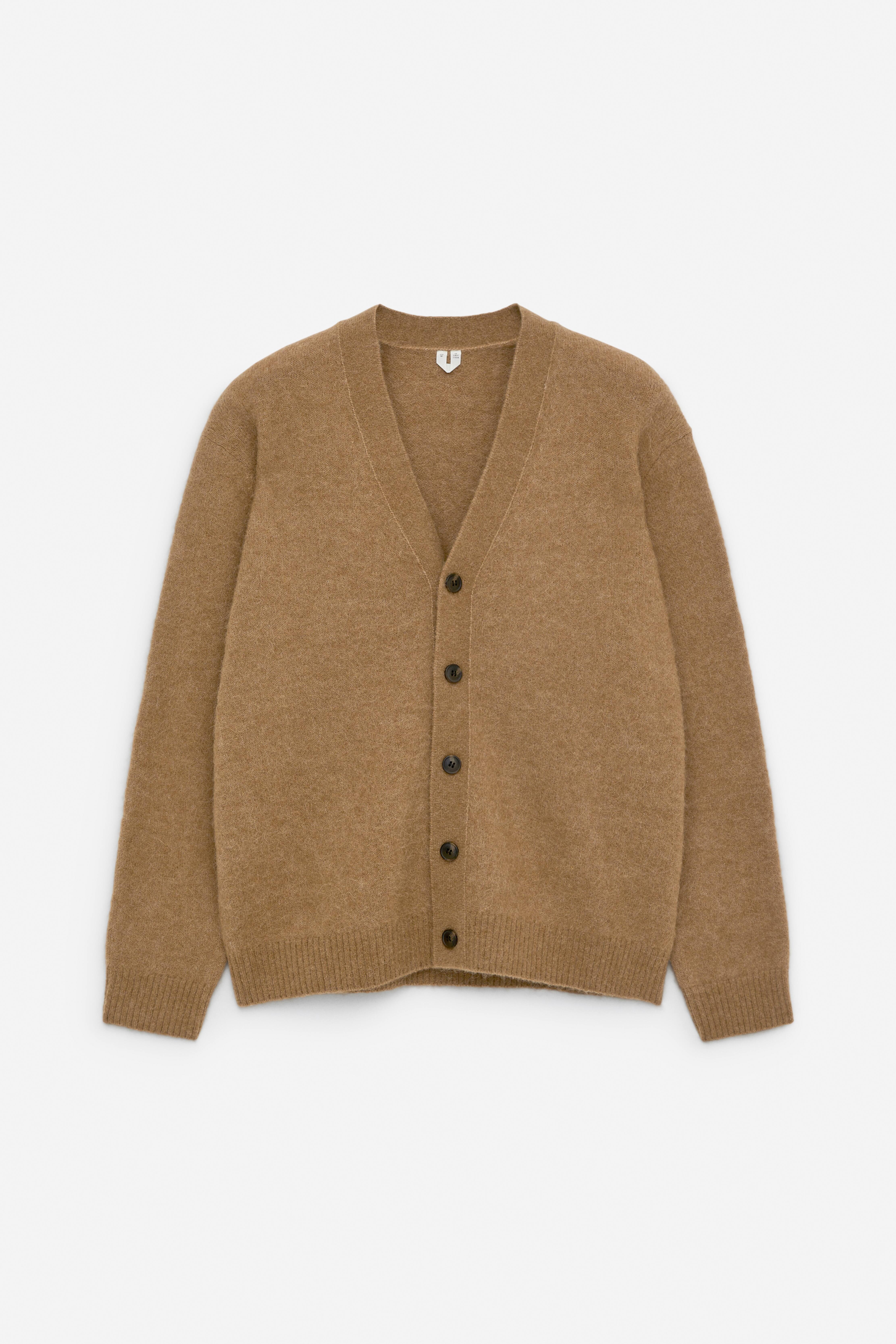 Strickjacke aus Wolle und Alpakawolle - Dunkelbeige/Dunkelrot