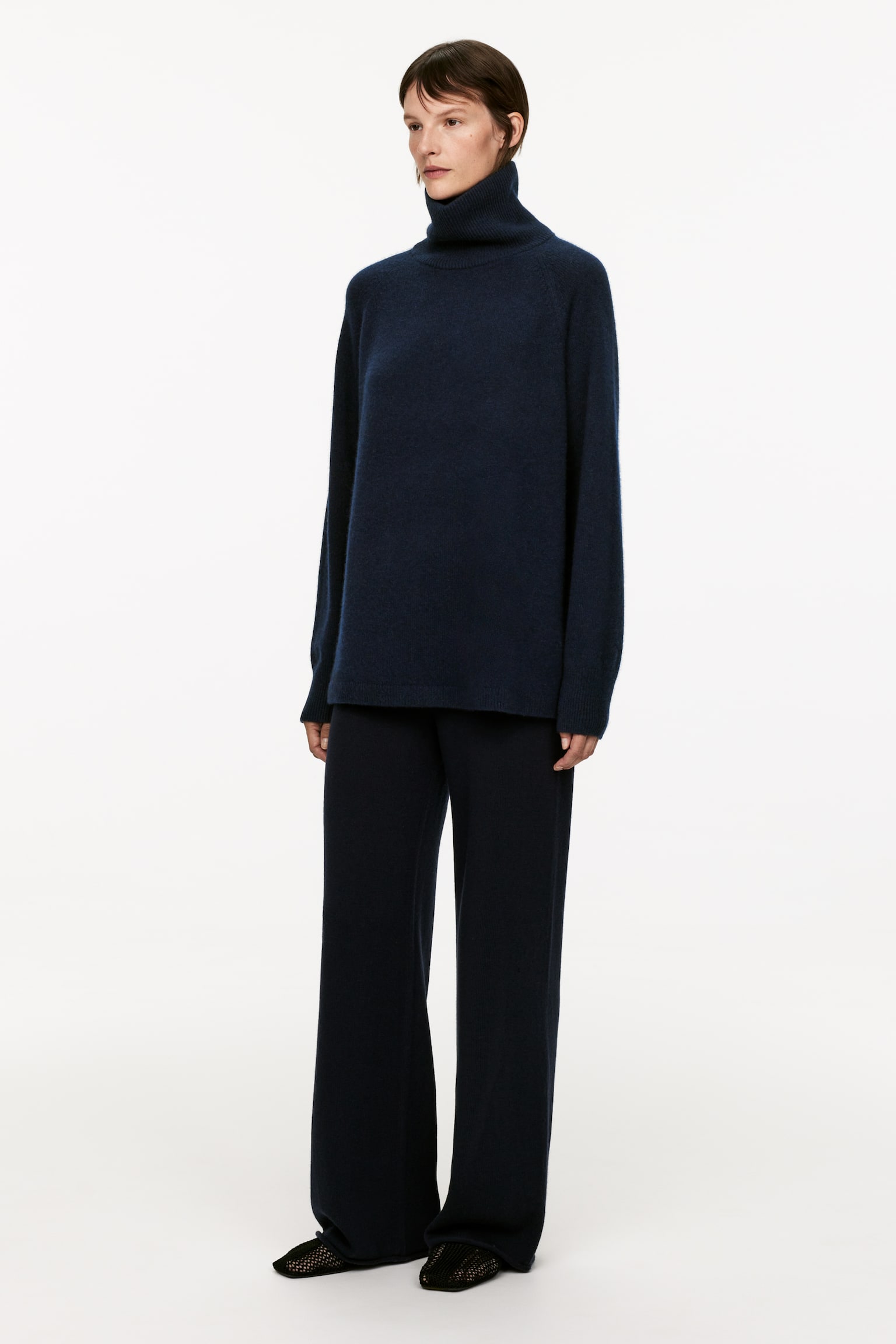 Roll-Neck Cashmere-Wool Jumper - Dark Blue/Beige - 4