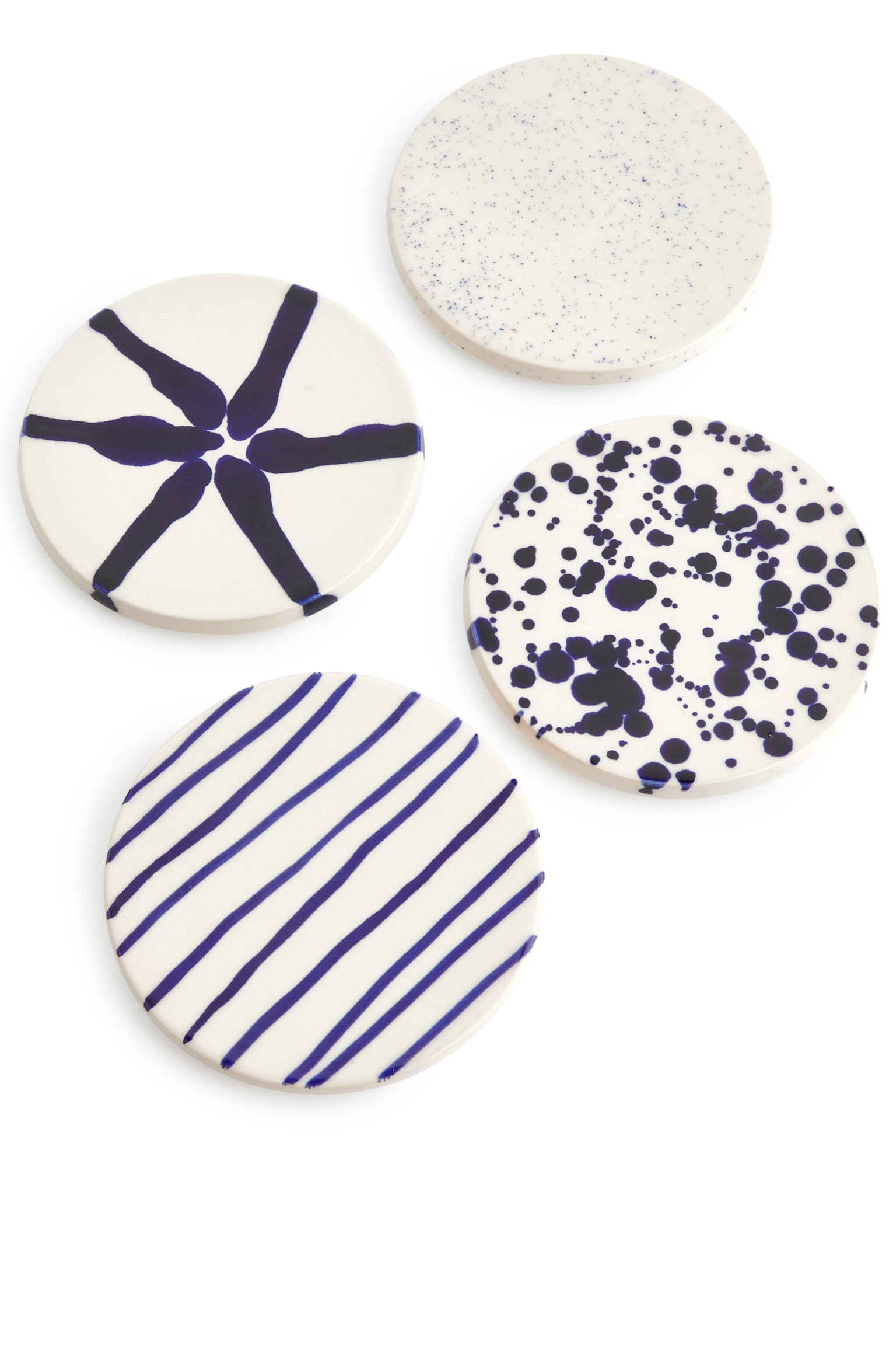 Stoneware Coasters Set of 4 - Off White/Blue/Off White/Black - 1