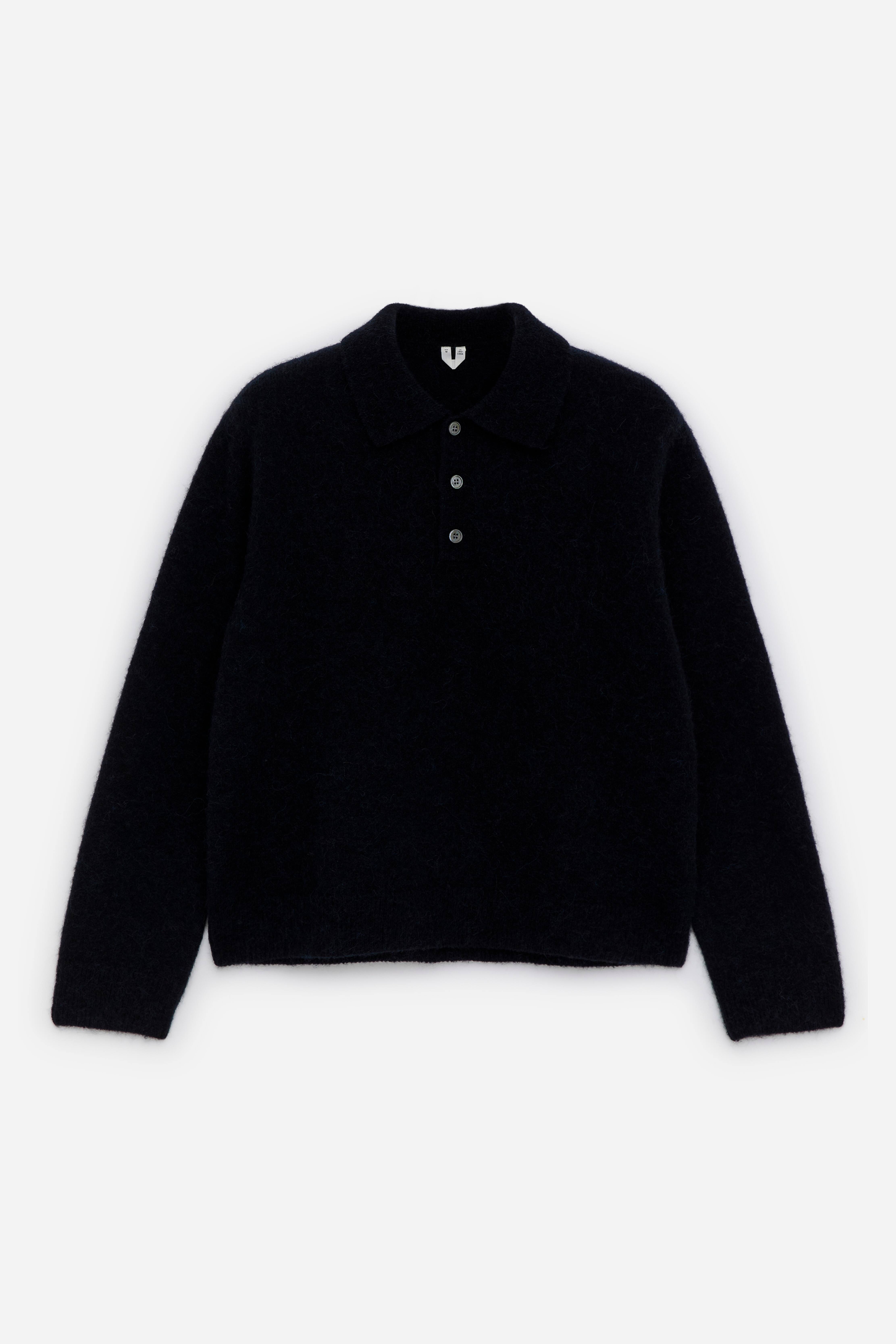 Poloshirt i alpaka-uldblend - Mørkeblå/Pink
