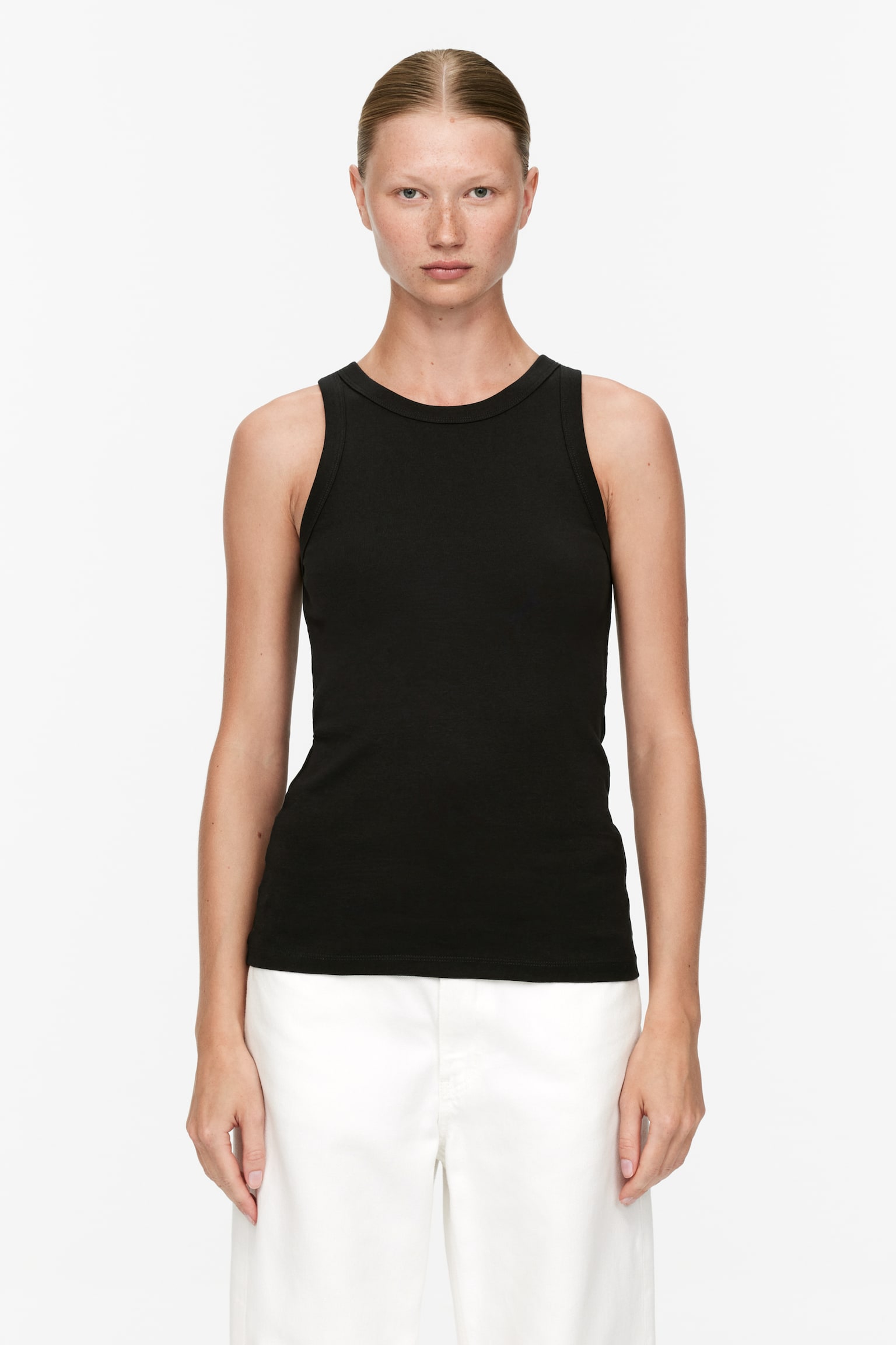 Rib Tank Top - Black/White - 1