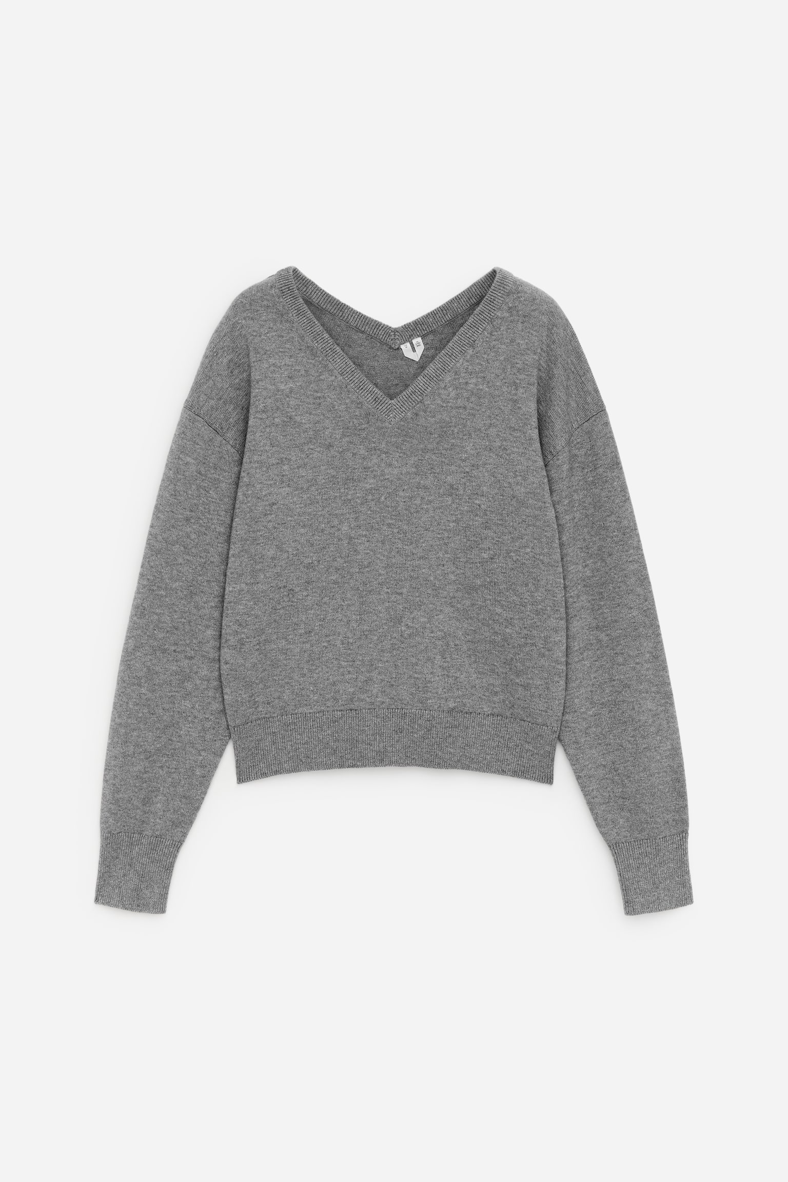 V-ringad tröja i ull och bomull - Gråmelerad/Brun - 2