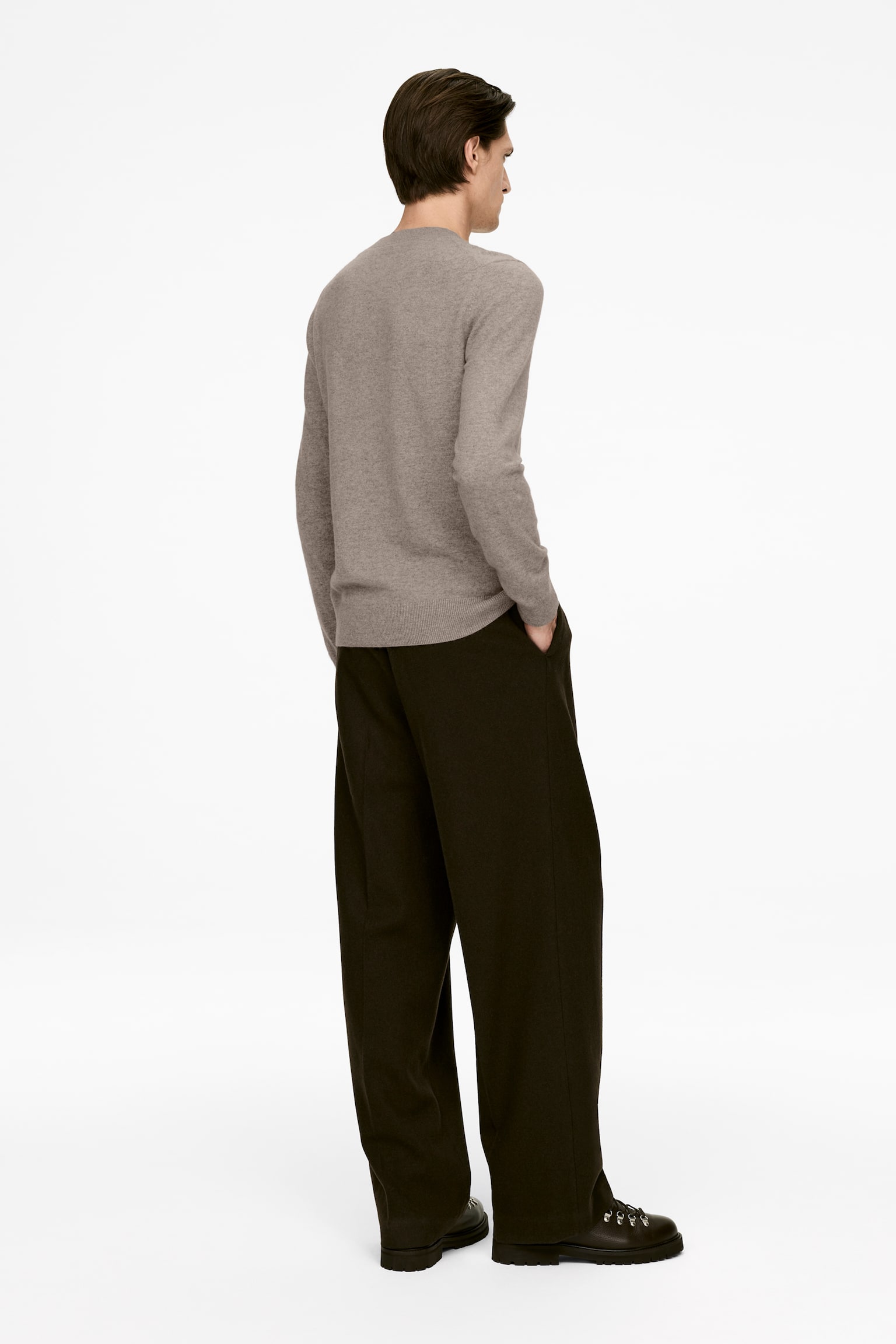 Trui met ronde hals van zuiver kasjmier - Beige gemêleerd/Donkerblauw - 3