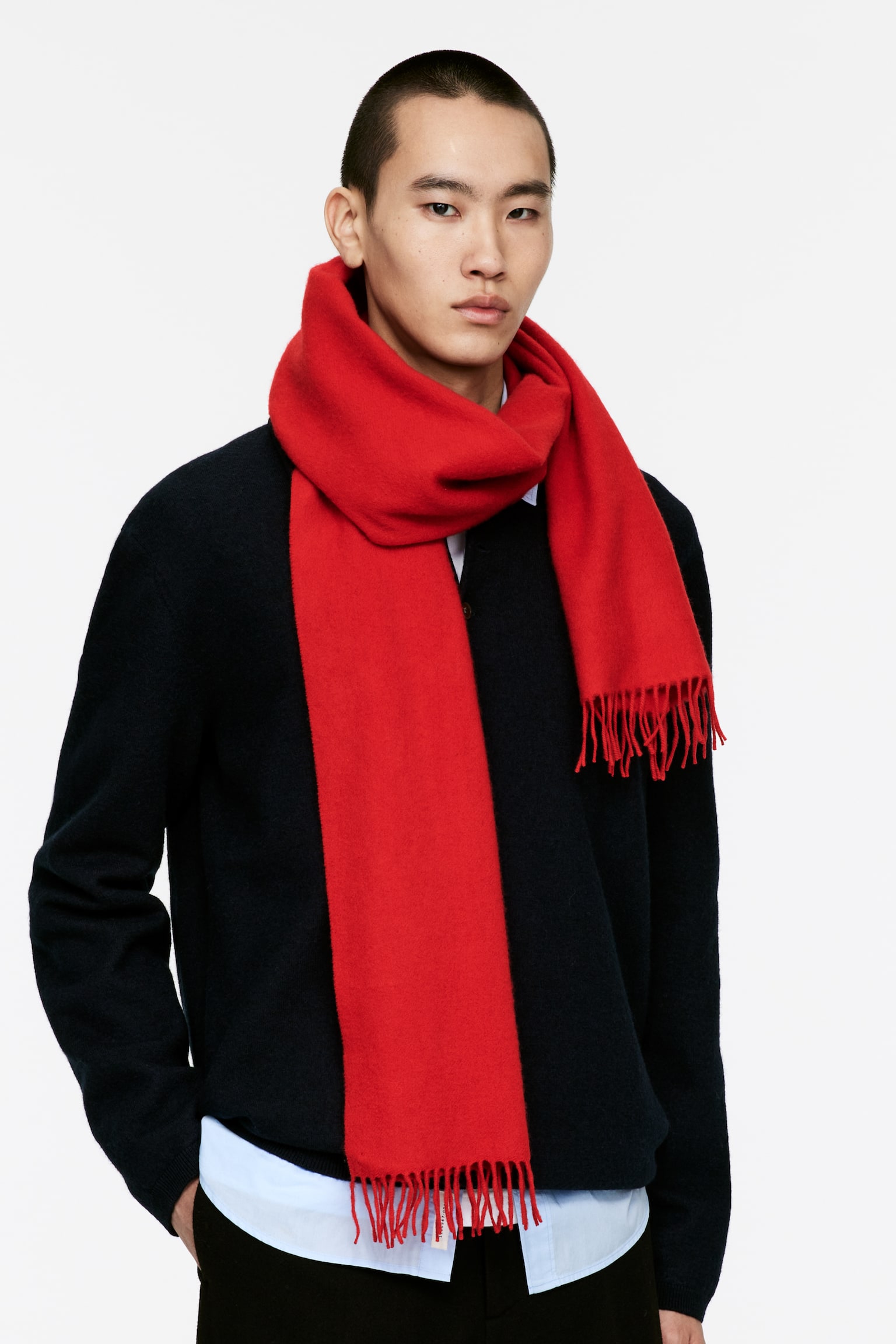 Wool Scarf - Red/Dark Beige/Bright Blue/Black - 1