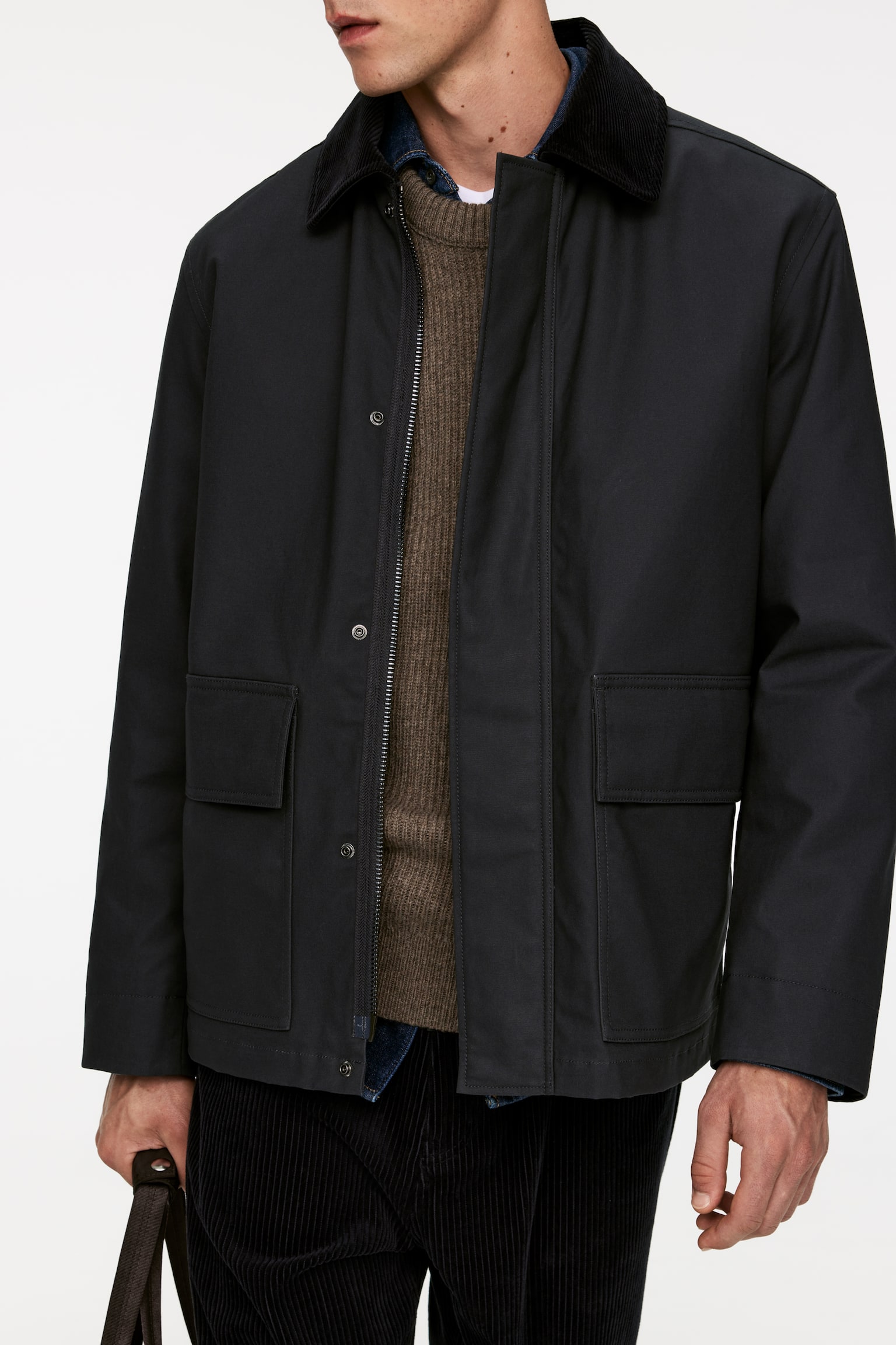 Waxed Cotton Jacket - Dark Blue/Dark Brown - 7