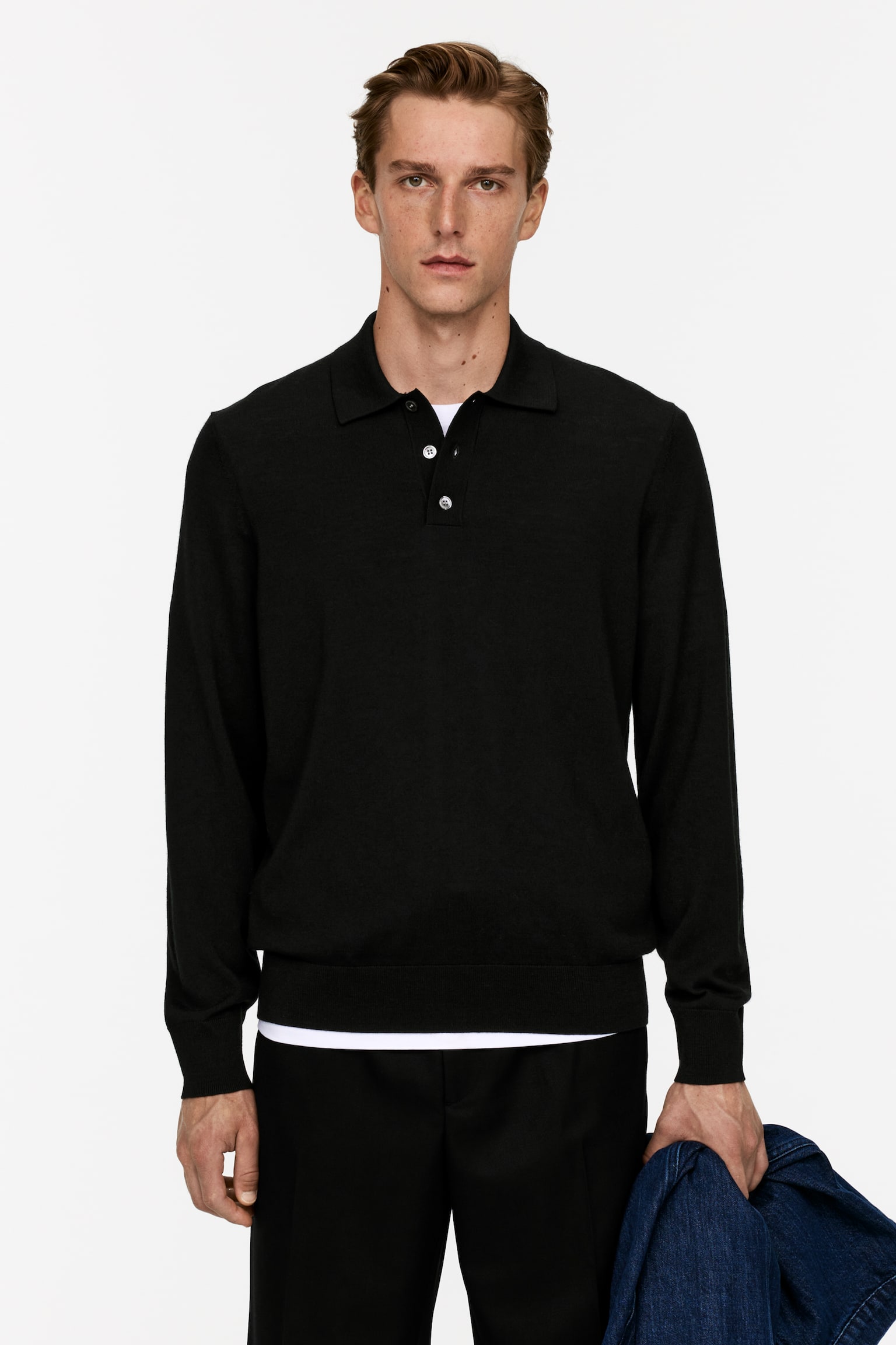 Merino Polo Jumper - Black/Dark Blue/Dark Green/Grey Melange/Dark Brown/Beige Melange/Khaki Green - 1